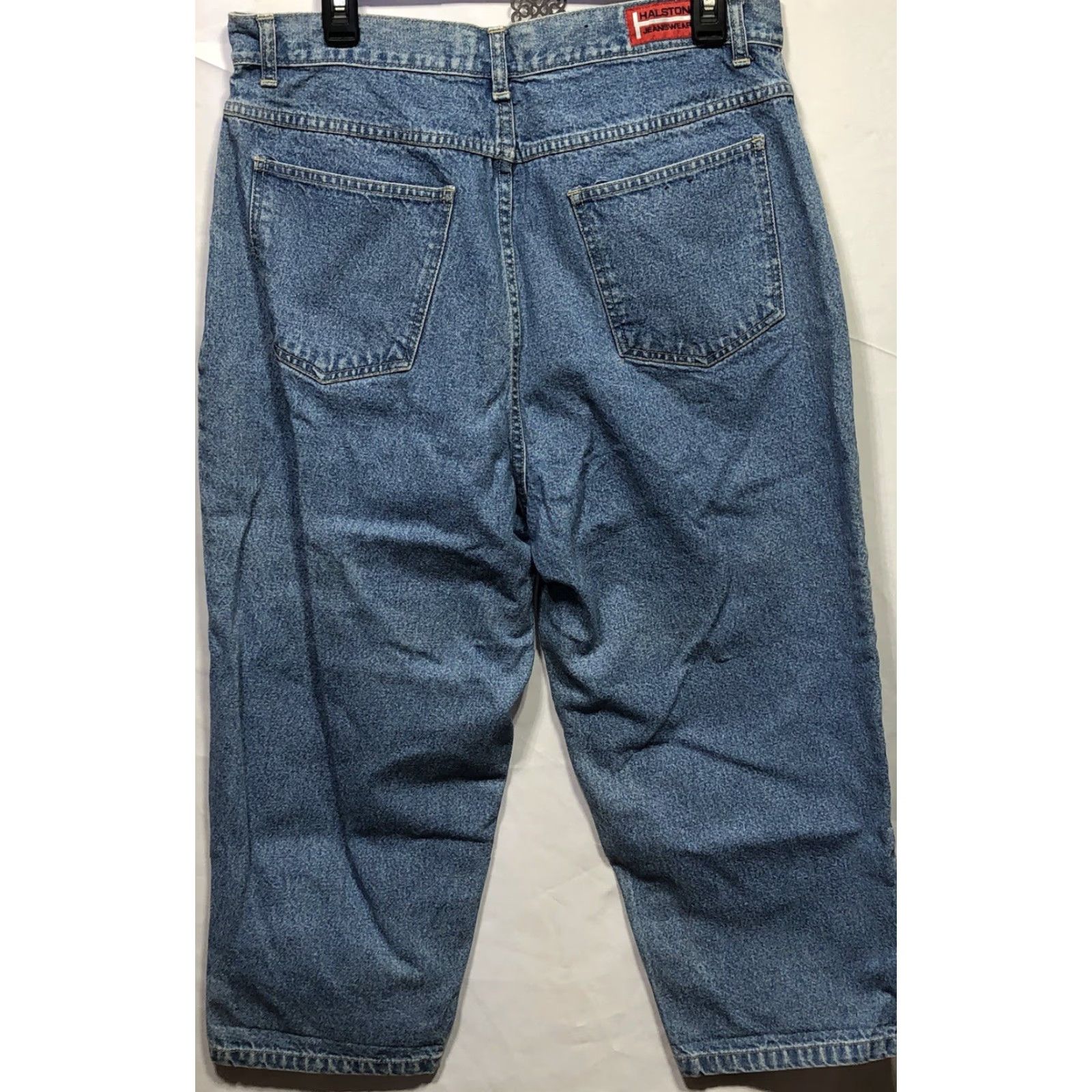 Halston VINTAGE Halston Cropped Blue Jeans 14 Lt Wash 33"W 23"In 5 Pocket High Rise Mom Jeans Women XS-XXL Size 36" / US 14 / IT 50 - 2 Thumbnail