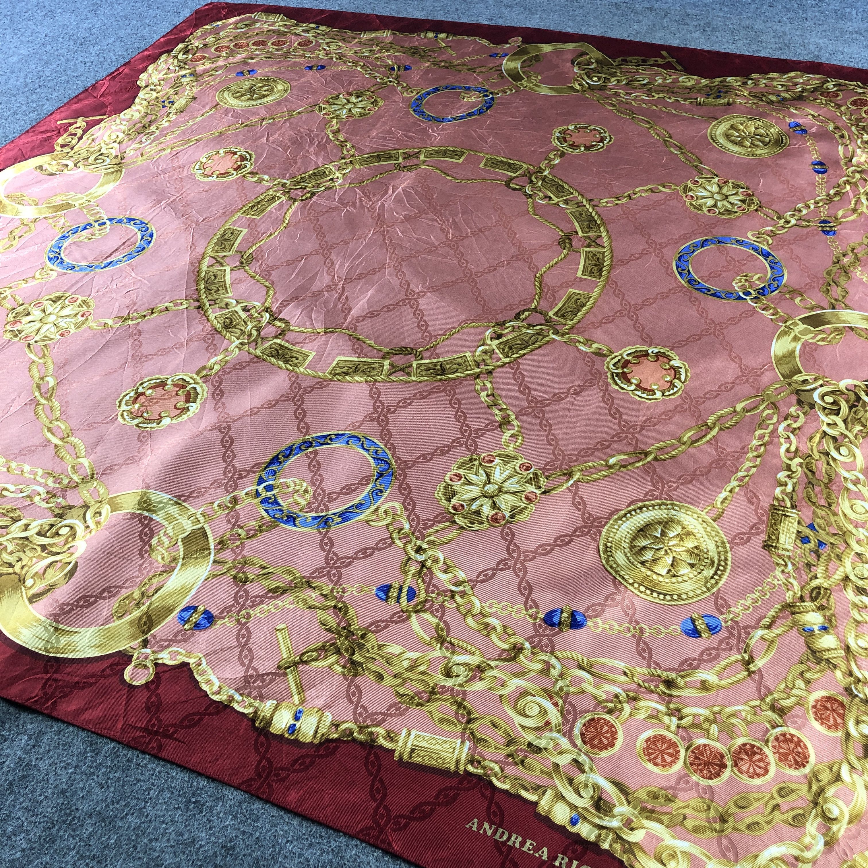 Japanese Brand Andrea Ricci Luxury Gold Chains Silk Scarf M1243 Size ONE SIZE - 3 Thumbnail