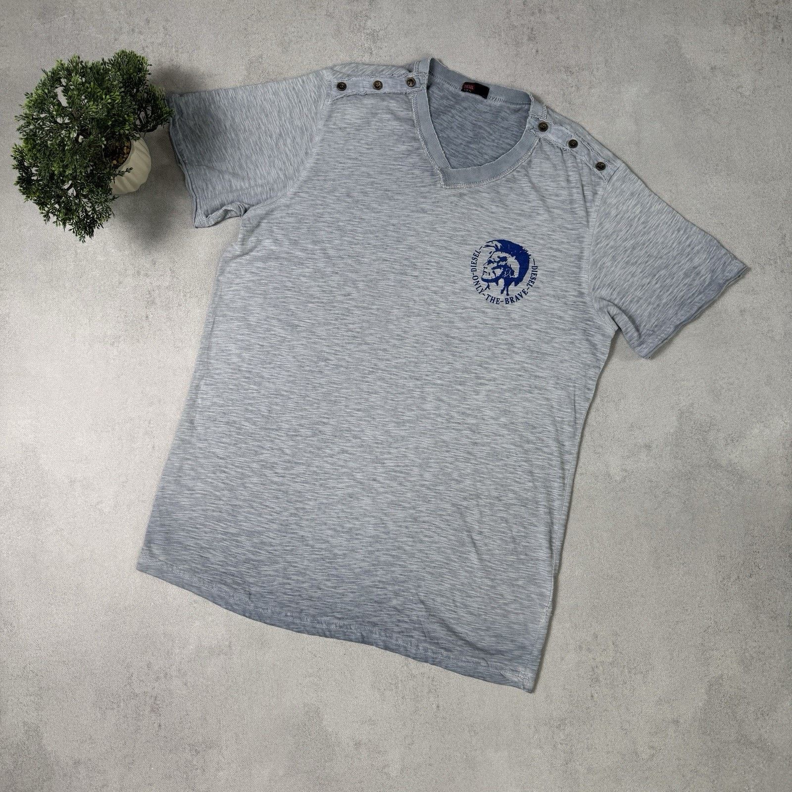 Diesel Vintage Diesel Logo V Neck Men T Shirt Size XL Blue Size US XL / EU 56 / 4 - 1 Thumbnail