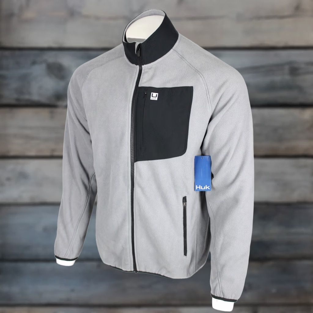 Vintage Huk Fishing Men's Coastline Flecce Full Zip Jacket M Medium Gray Black Size US M / EU 48-50 / 2 - 1 Thumbnail
