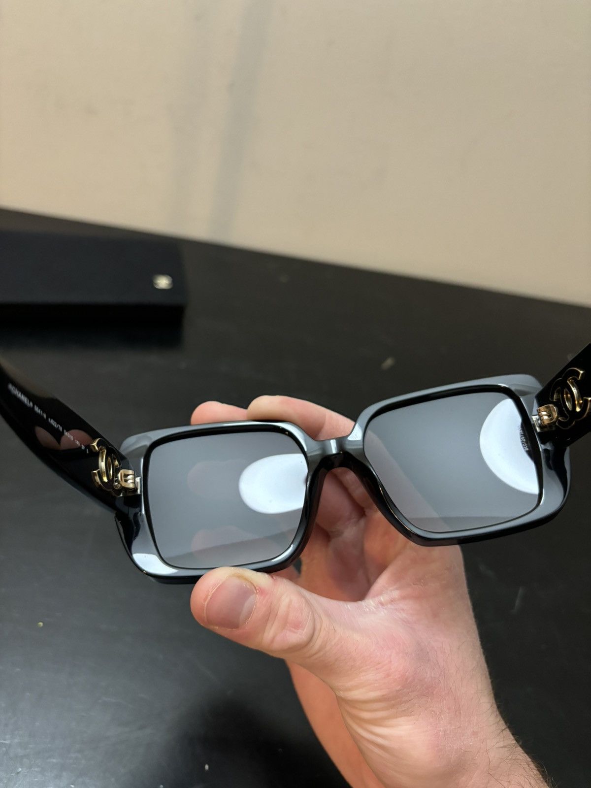 Chanel CC Acetate Square Sunglasses Black Gold display picture 2