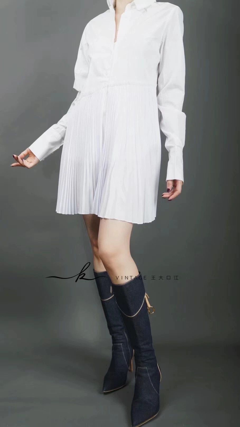 Tommy Hilfiger TOME Women's White Pleated Collar Shirt DressesUS4 Size S / US 4 / IT 40 - 3 Thumbnail
