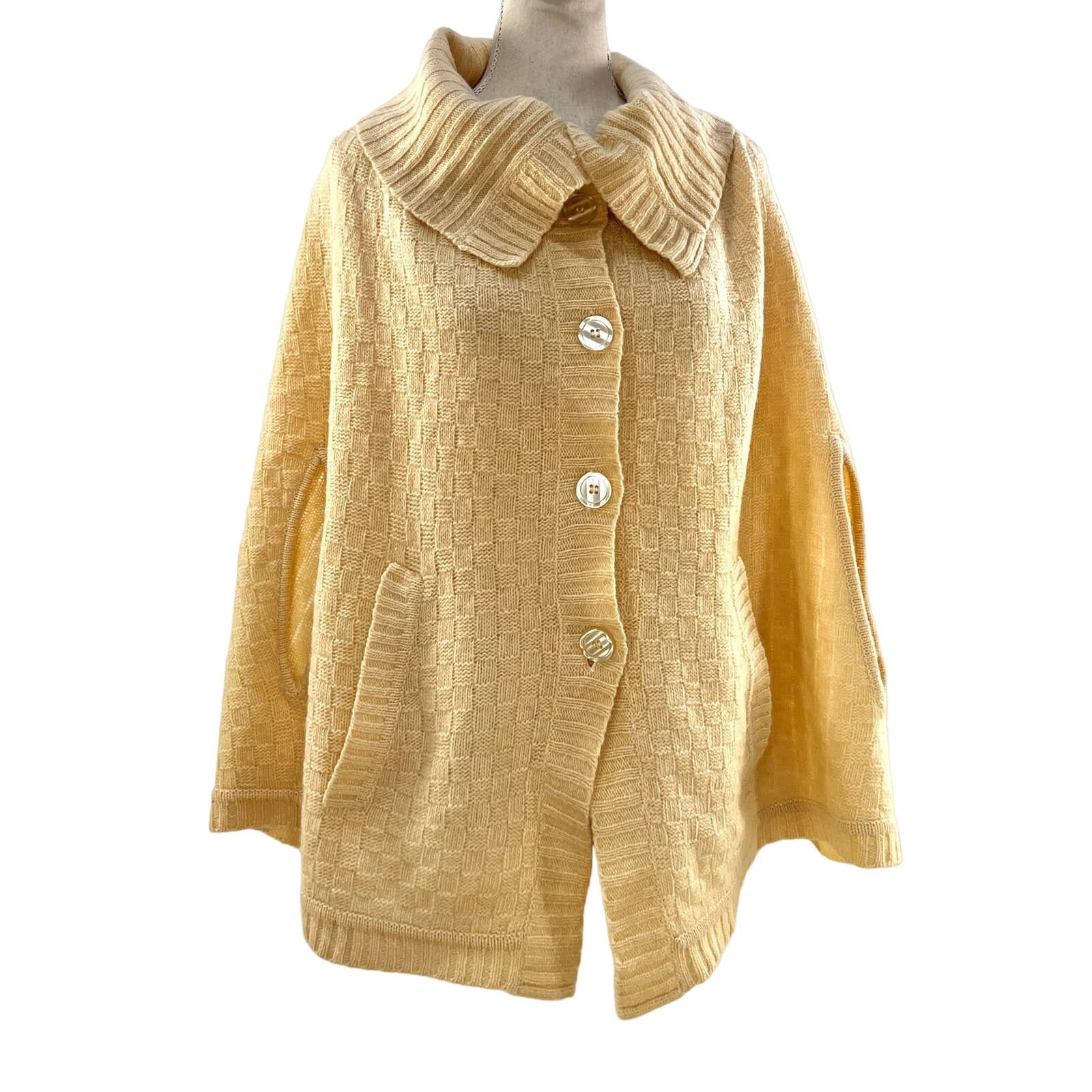 Vintage Vintage Talbots Ivory Wool Caplet Basketweave Knit Poncho Size ONE SIZE - 1 Thumbnail