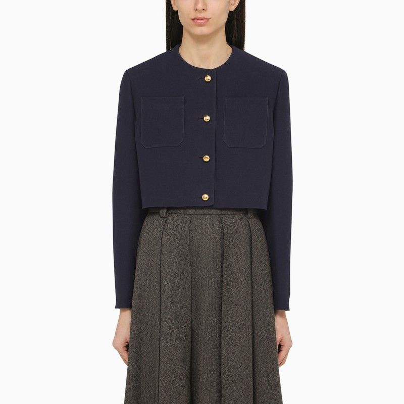 image of Prada Blue Single-Breasted Jacket In Wool, Women's (Size Medium)