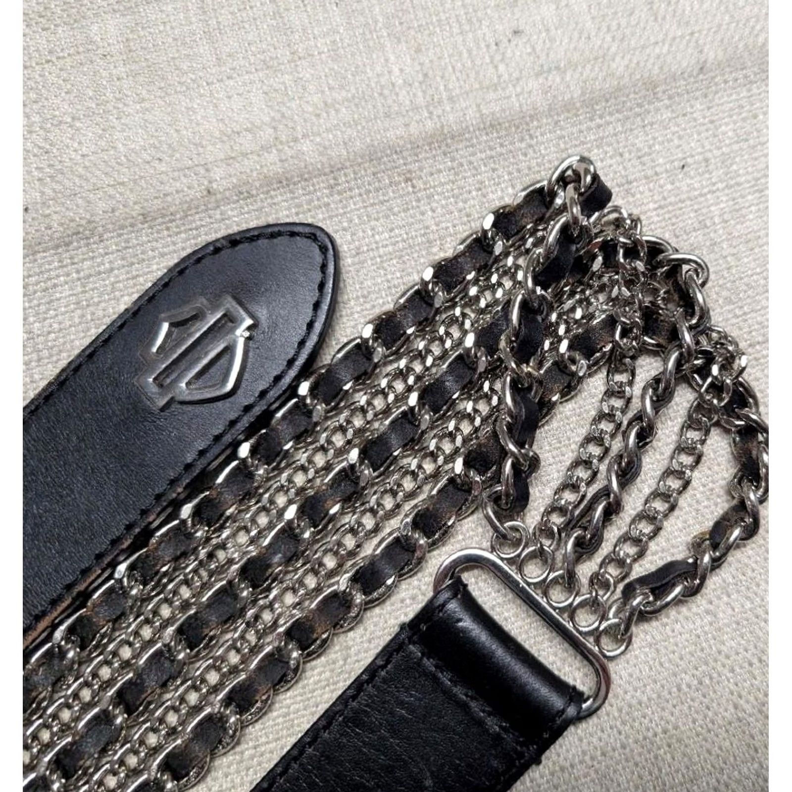 Harley Davidson Harley-Davidson belt 34 black leather chain-link buckle belt Western Punk Y2K Mens Size 34 - 6 Thumbnail