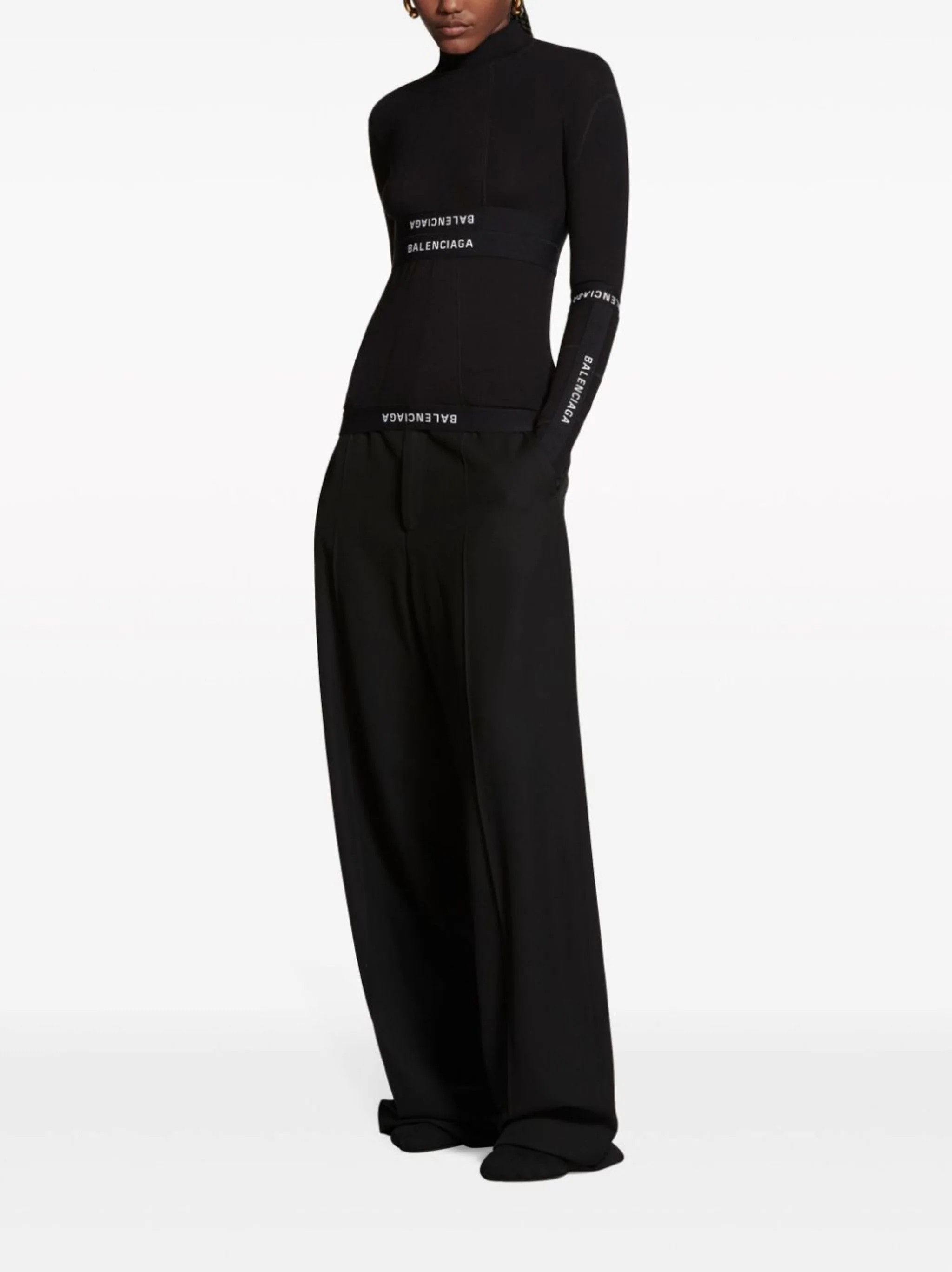 Balenciaga o1mt1gz1024 Patched Briefs Top Turtleneck Sweater in Black Size S / US 4 / IT 40 - 2 Thumbnail
