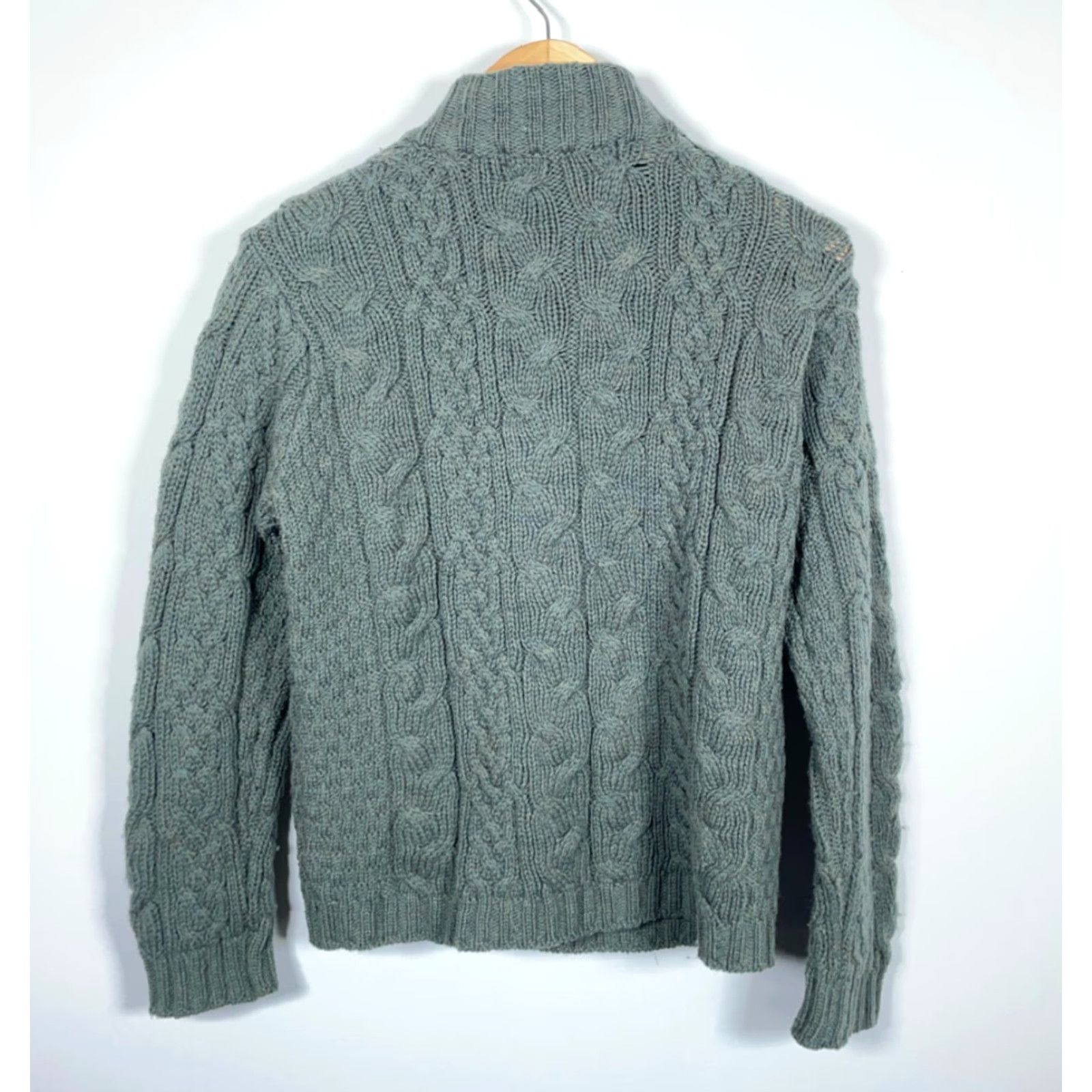 Vintage Inis Crafts Merino Wool Full Zip Sweater Women's Large Green Cable Knit Ireland Size L / US 10 / IT 46 - 2 Thumbnail