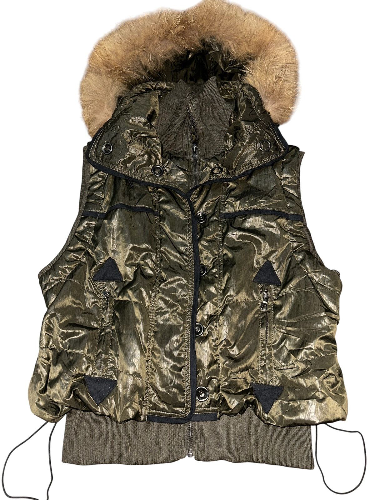 20471120 Blue Jam Shiny Puffer Vest Faux Fur Trimmed Hood Size S / US 4 / IT 40 - 5 Thumbnail