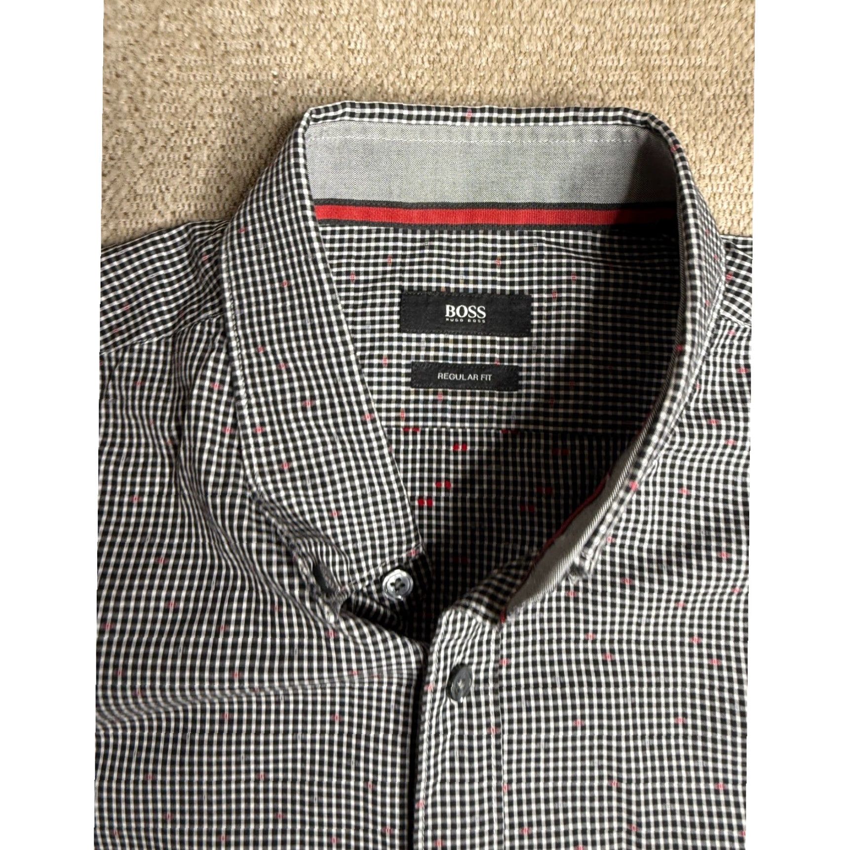 Vintage BOSS Hugo Boss Dress Shirt Button Down Regular Fit Gingham Black White Long Sleeve XXL Men’s Shirt Size 48R - 2 Thumbnail