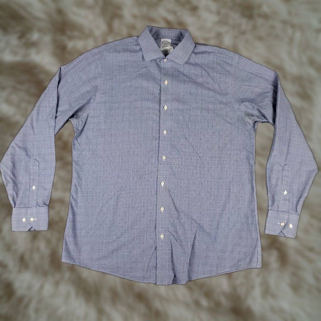 Brooks Brothers Brooks Brothers Dress Shirt Mens 17 Blue Plaid Long Sleeve Button Up Regular Fit Size 46R - 1 Thumbnail