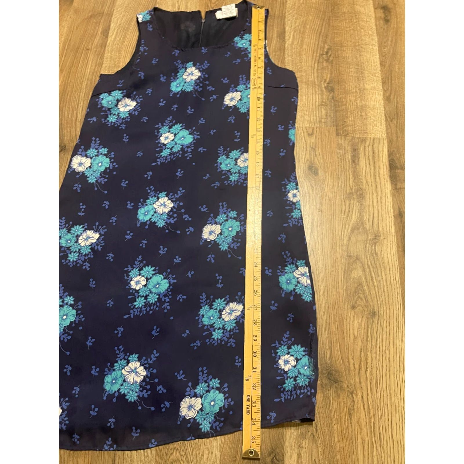 Vintage Outfit JPR Dress Womens Petite Small Navy Blue Floral Shift Sleeveless Size S / US 4 / IT 40 - 5 Thumbnail