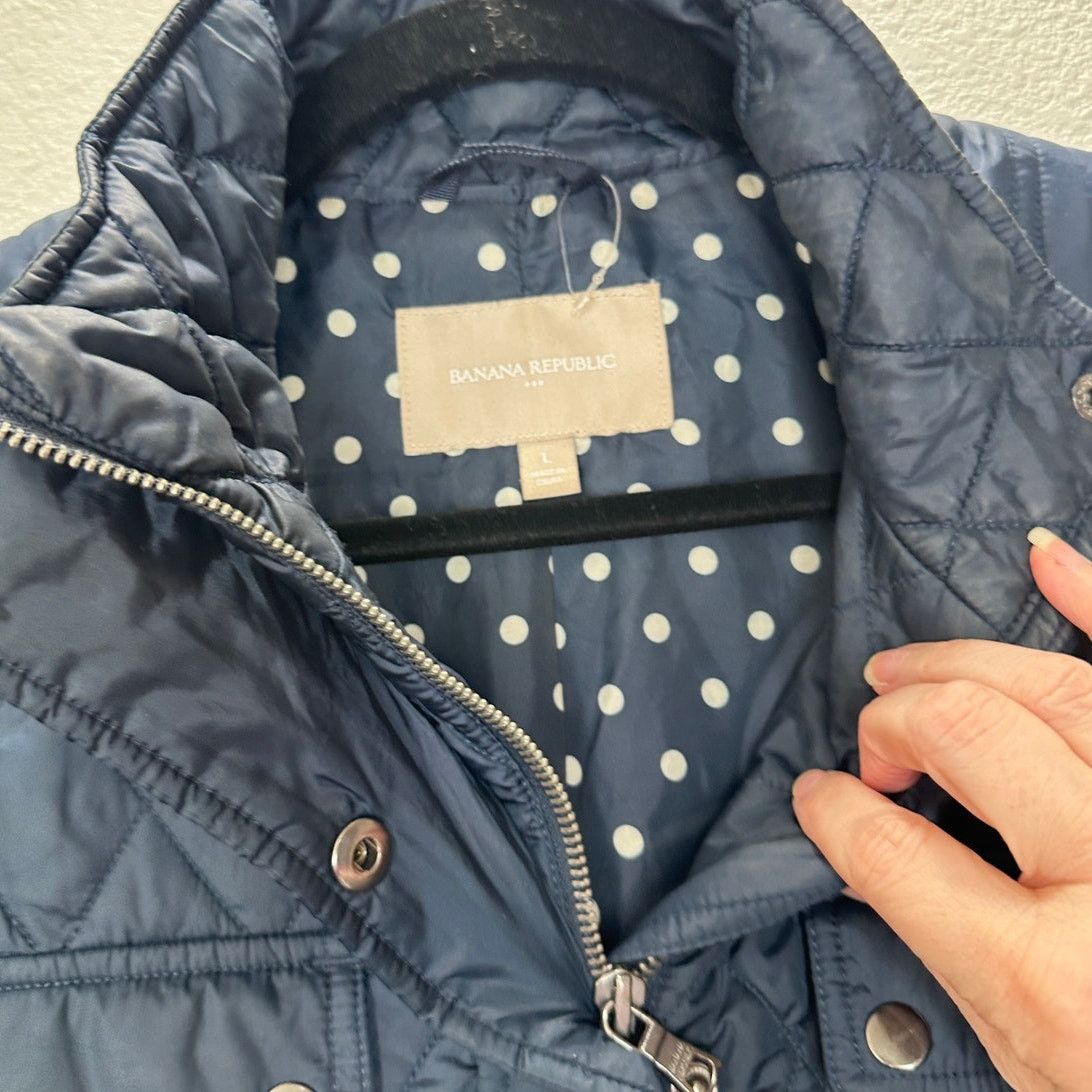 Banana Republic Banana Republic Navy Diamond Quilt Belted Mock Neck Jacket L Size L / US 10 / IT 46 - 9 Thumbnail