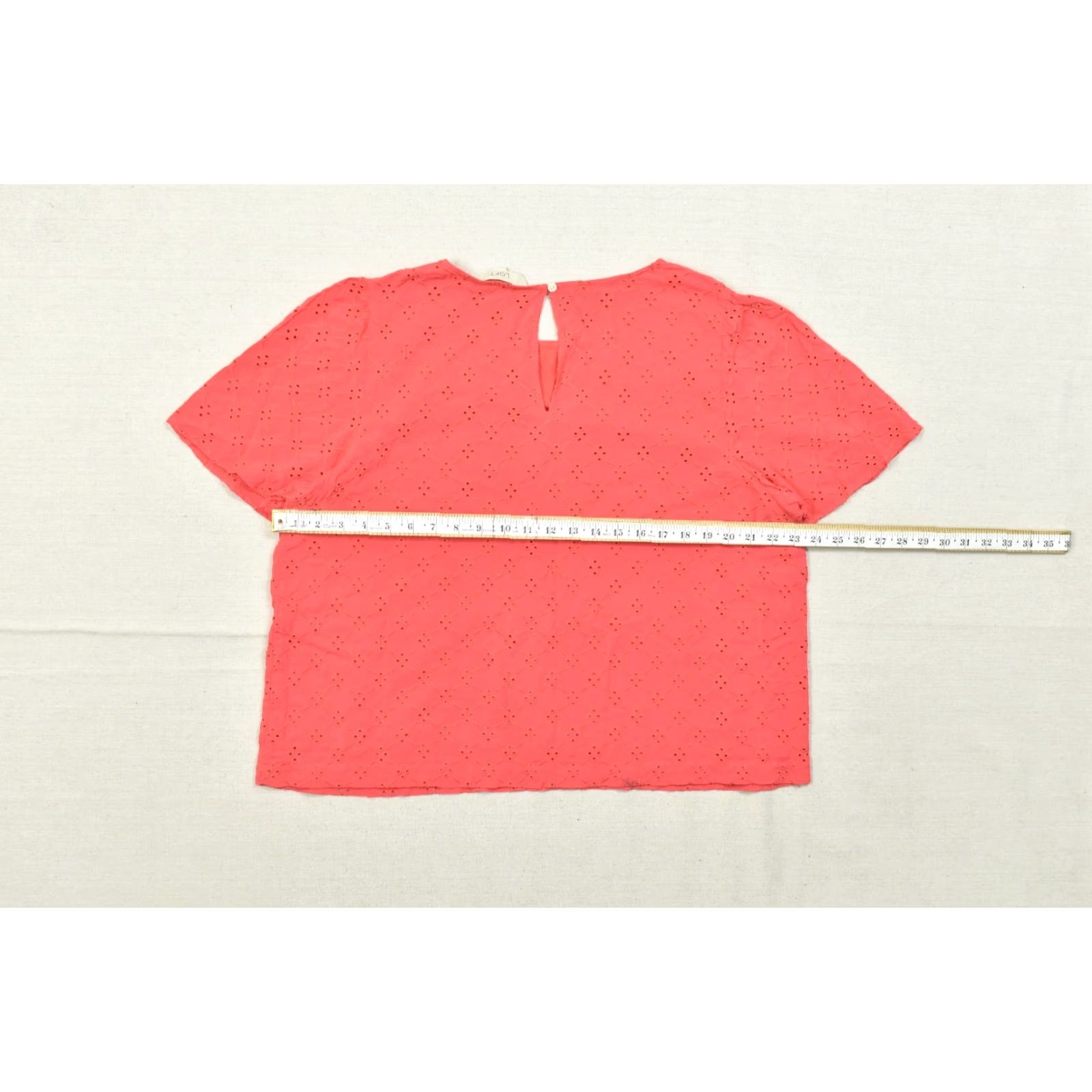 Loft LOFT Blouse Shirt Womens XL Coral Pink Eyelet Embroidered Short Sleeve Rayon Pullover Round Neck Casual Summer Spring Size XL / US 12-14 / IT 48-50 - 4 Thumbnail