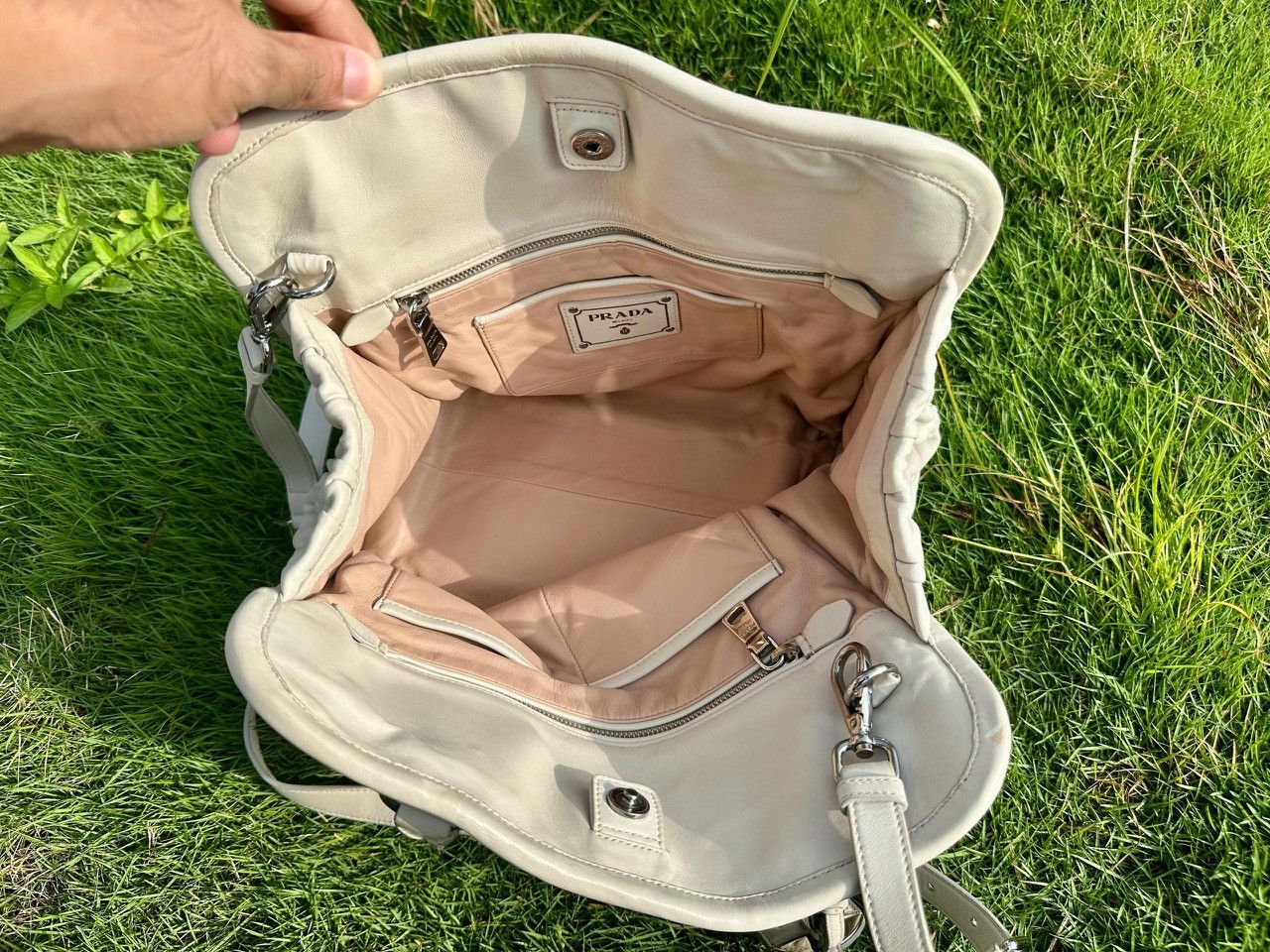 Prada Authentic Prada Nappa Gaufre Lambskin White Giacchio Tote Size ONE SIZE - 6 Thumbnail