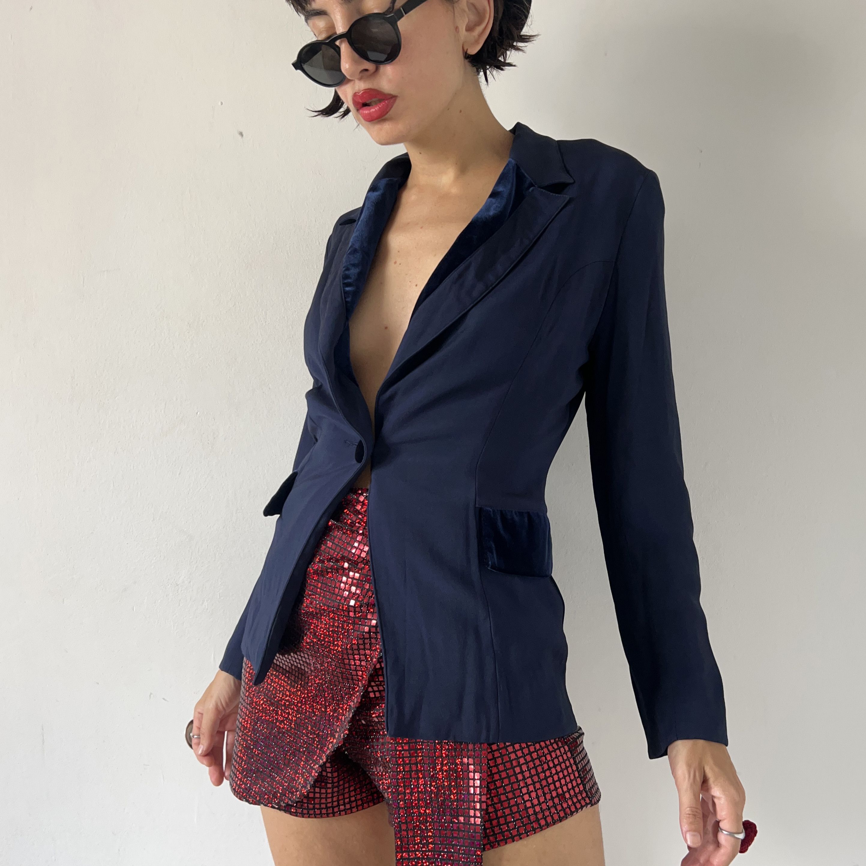 Vintage Vintage velvet trim blue wimsygoth blazer jacket Size S / US 4 / IT 40 - 3 Thumbnail