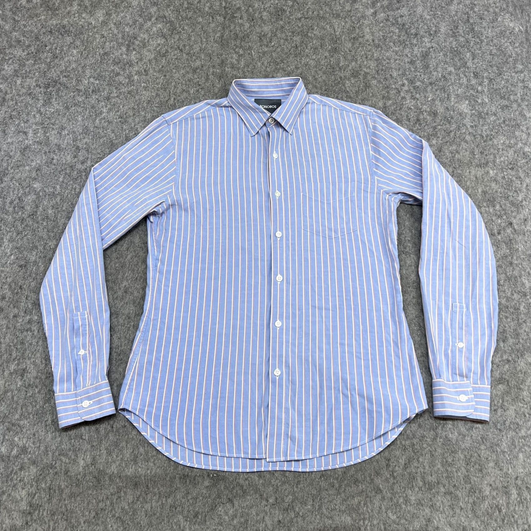 Bonobos Bonobos Mens Slim Fit Stretch Blue Stripe Shirt S Business Office Size 36R - 2 Thumbnail