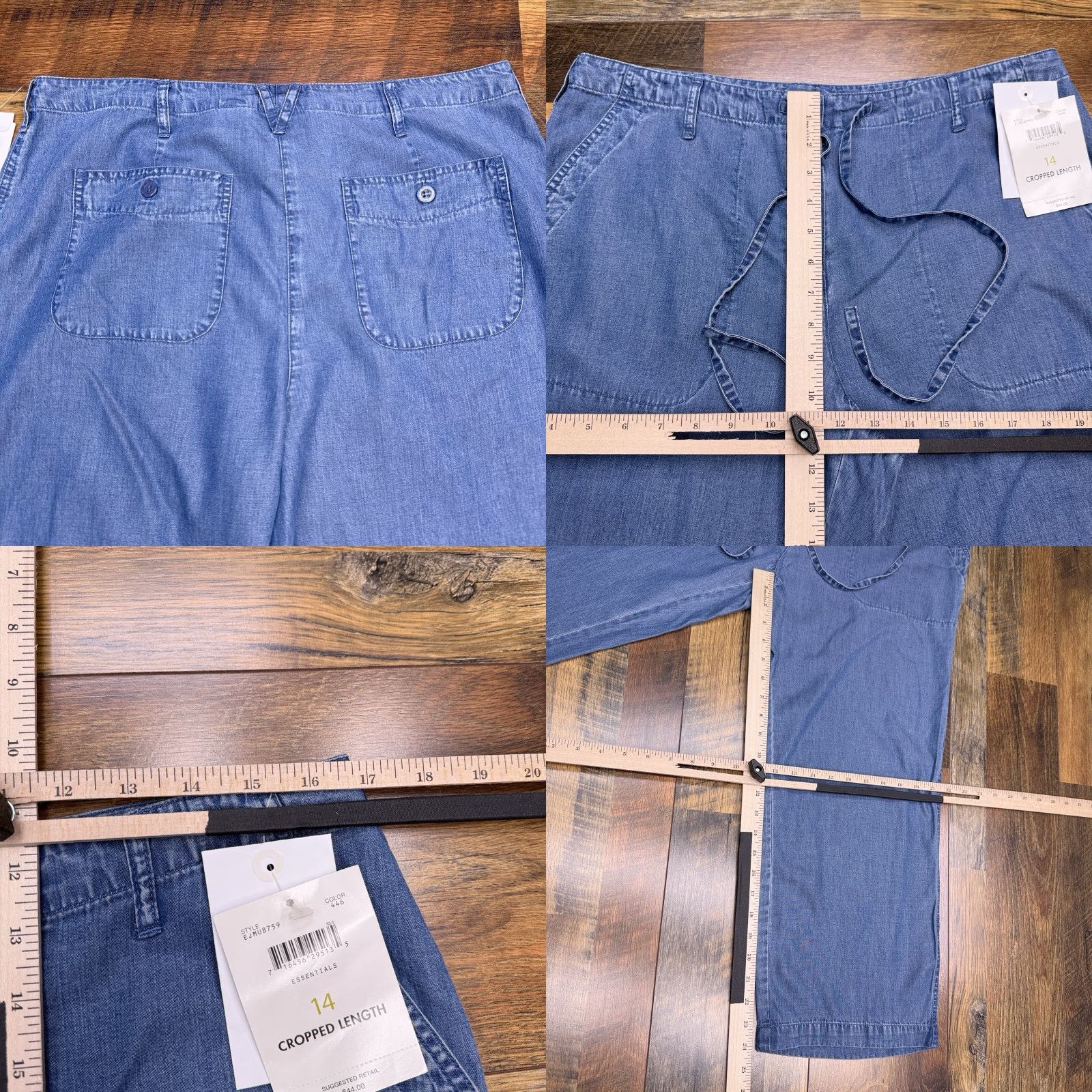 Denime Emma James Cropped Pants Womens 14 Denim Drawstring Wide-Leg City Relaxed High Rise Jeans Cotton Tencel Blue New with Tags Size 36" / US 14 / IT 50 - 8 Thumbnail