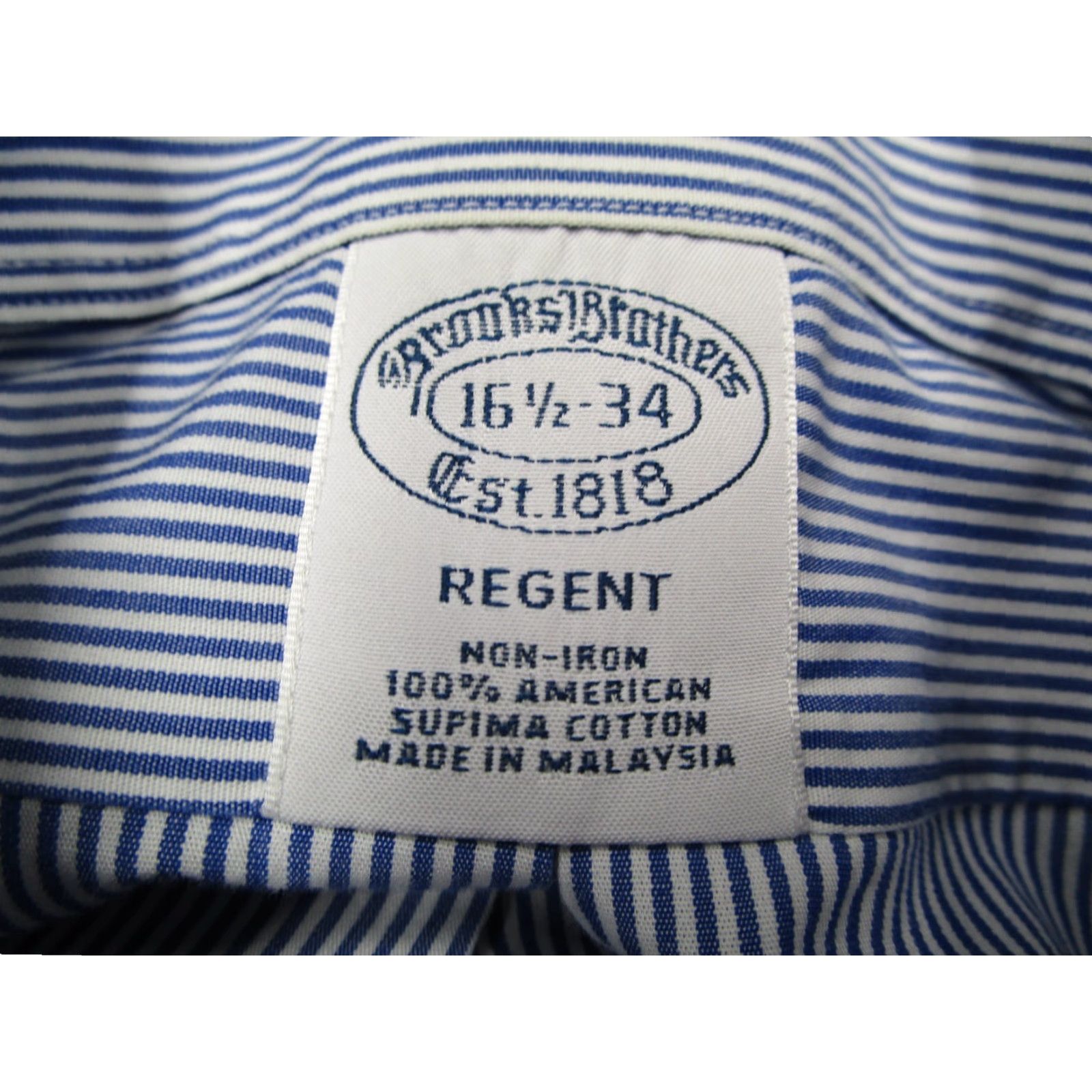 Brooks Brothers BROOKS BROTHERS Dress Shirt Men 16.5 34 Blue Striped Non-Iron Regent Size 34R - 3 Thumbnail