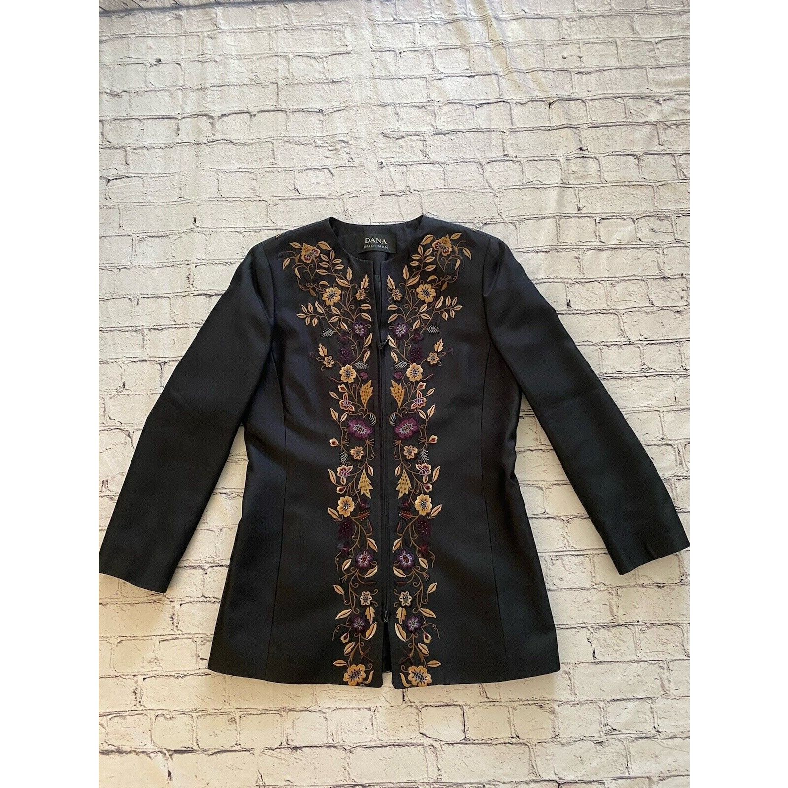 Vintage Dana Buchman Vintage Silk Jacket Long 90s Floral Embroidered Size S / US 4 / IT 40 - 16 Thumbnail