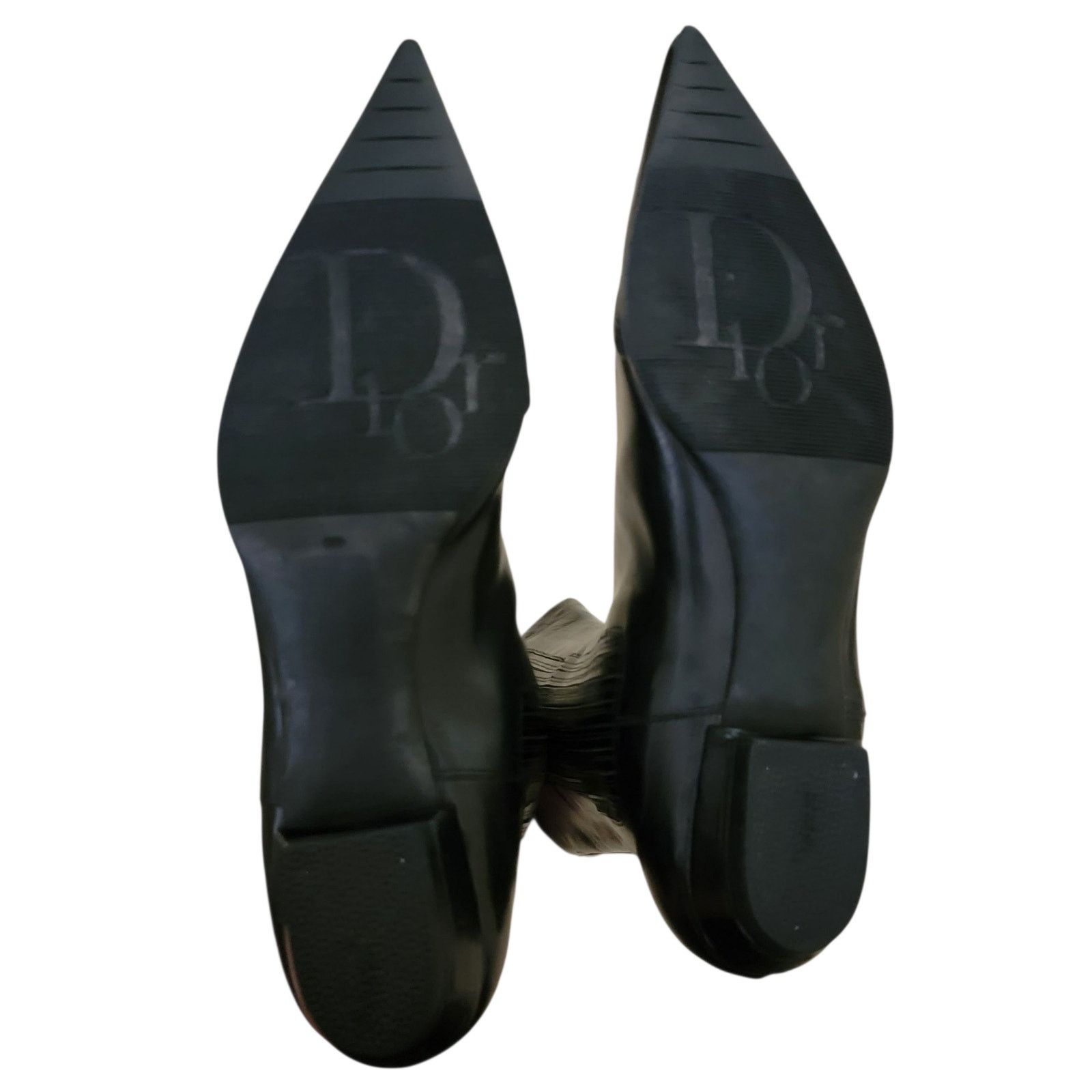 Vintage Dior Galliano Black Leather Metal Toe Boots 36