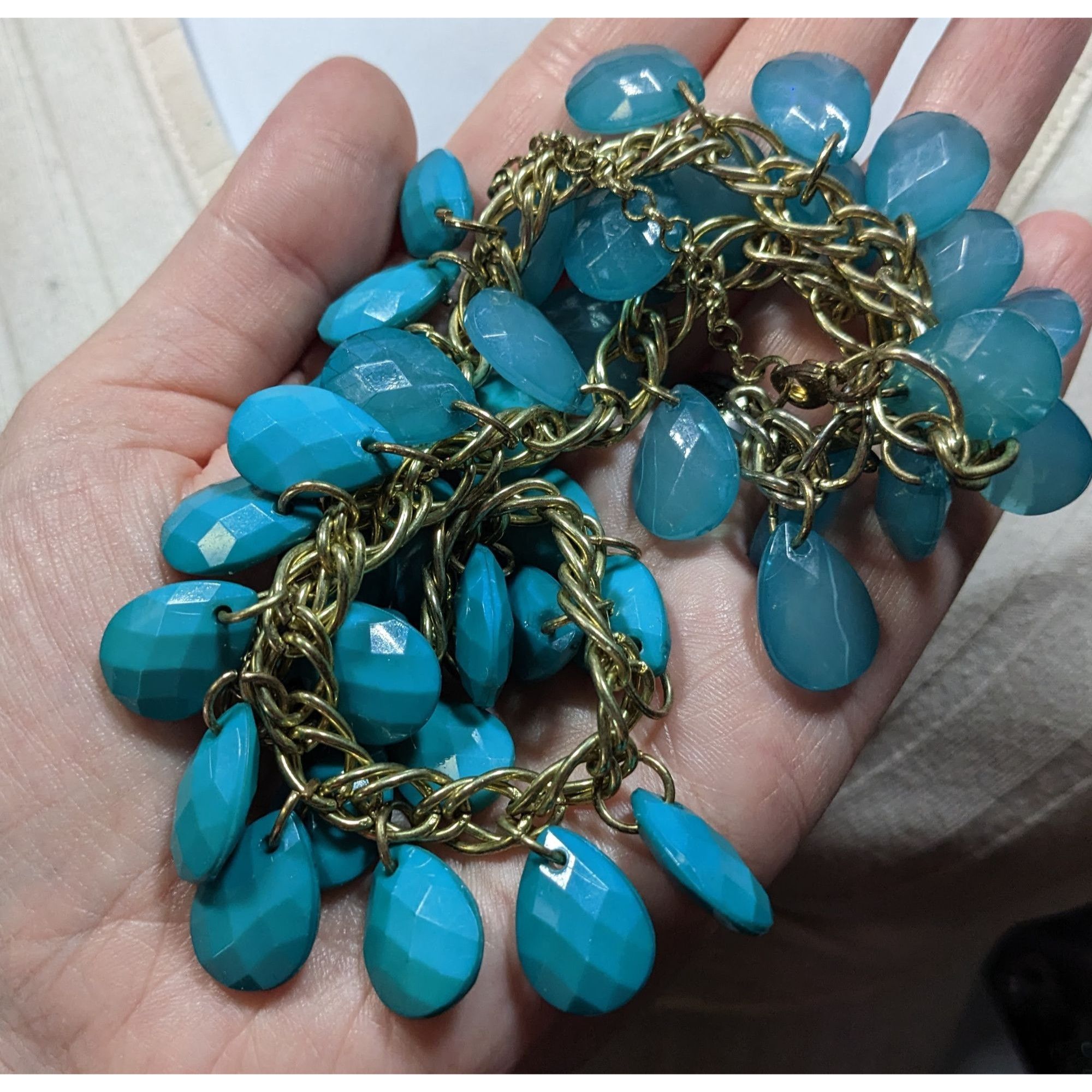 Other Turquoise Teardrop Faceted Beaded Fringe Necklace Size ONE SIZE - 5 Thumbnail
