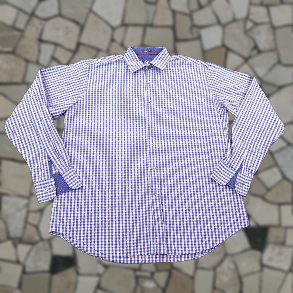 BUGATCHI Bugatchi Uomo Shirt Mens XL Blue Gingham Plaid Button-Up Classic Fit Size US XL / EU 56 / 4 - 1 Thumbnail