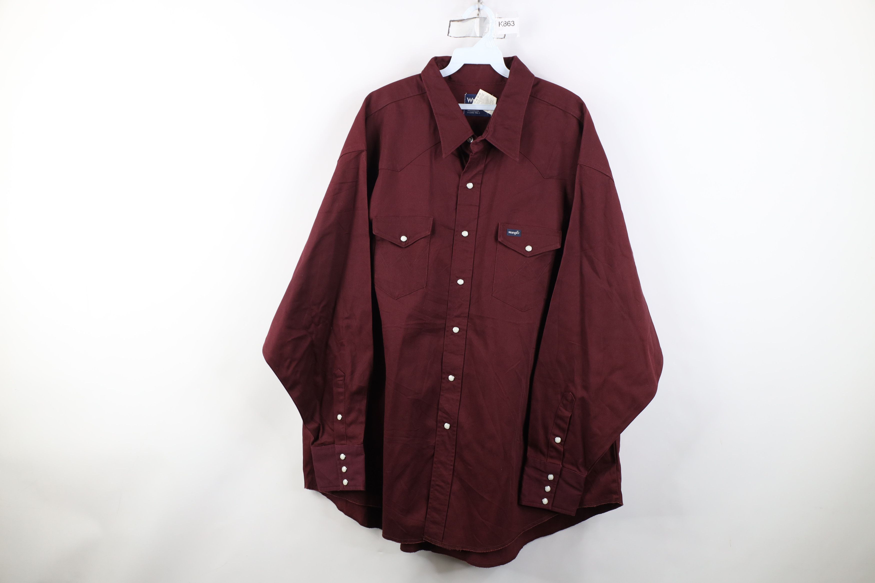 Wrangler Vintage 90s Wrangler Cowboy Snap Button Shirt Burgundy Size US XL / EU 56 / 4 - 1 Thumbnail