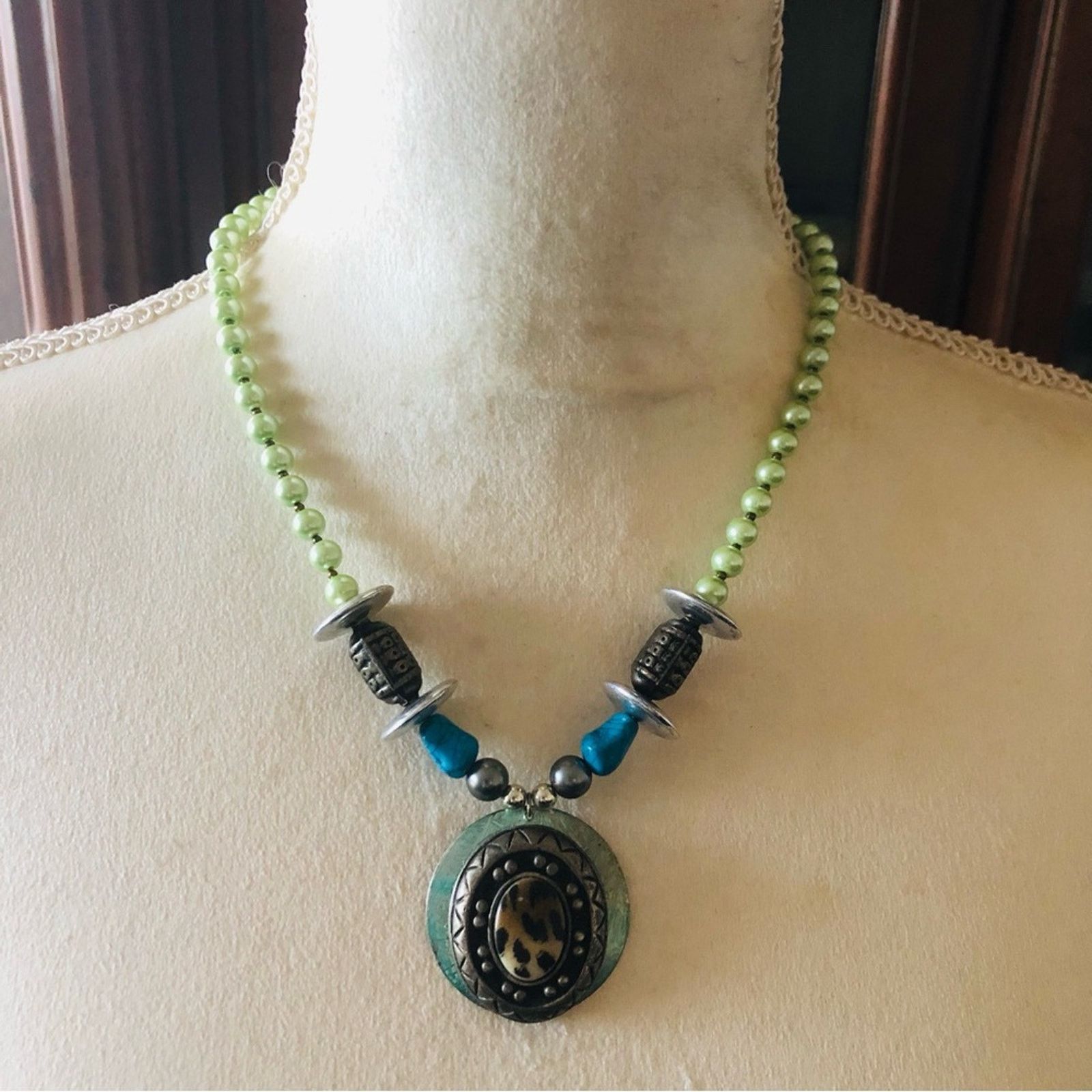 Handmade Handcrafted repurpose animal print ceramic Pearl necklace Size ONE SIZE - 2 Thumbnail