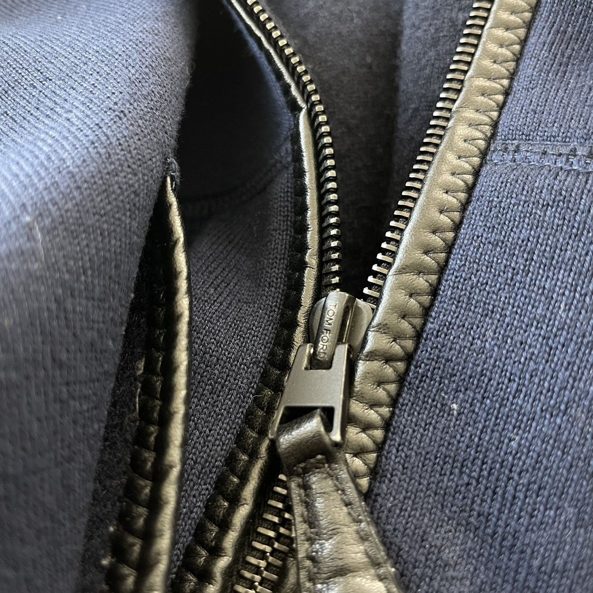 Tom Ford TOM FORD Leather Trimmed Cashmere Cotton Blend Zip Up Hoodie Size US M / EU 48-50 / 2 - 7 Thumbnail