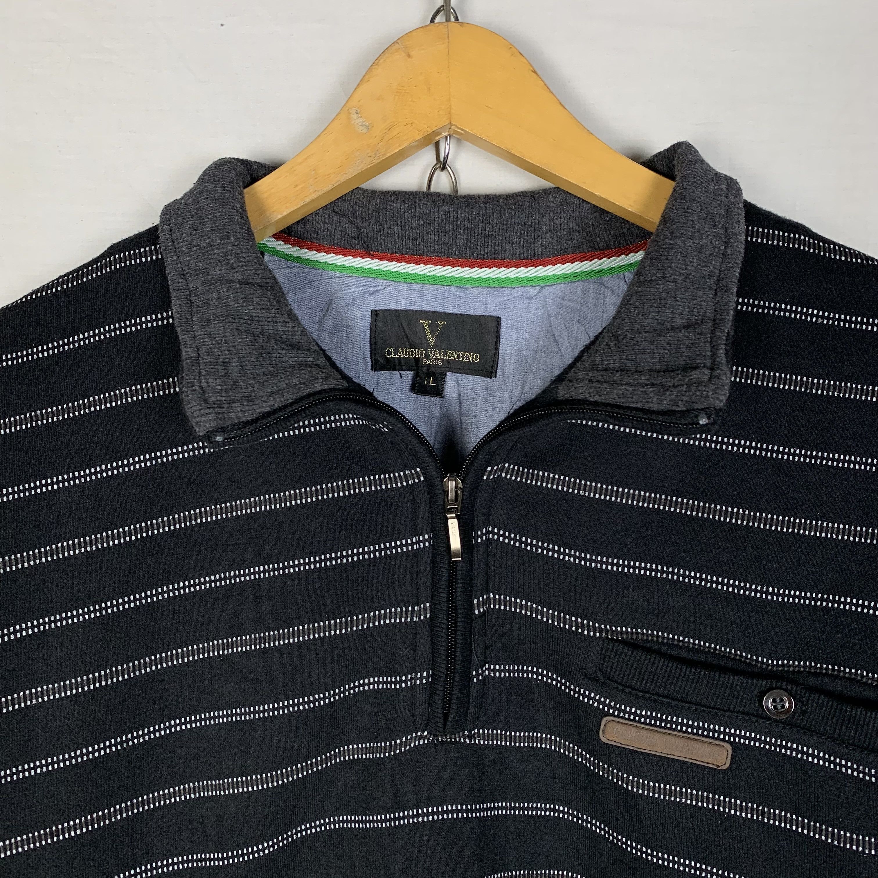 Vintage Claudio Valentino Halfzip Striped Sweatshirt Crewneck Size US L / EU 52-54 / 3 - 4 Thumbnail