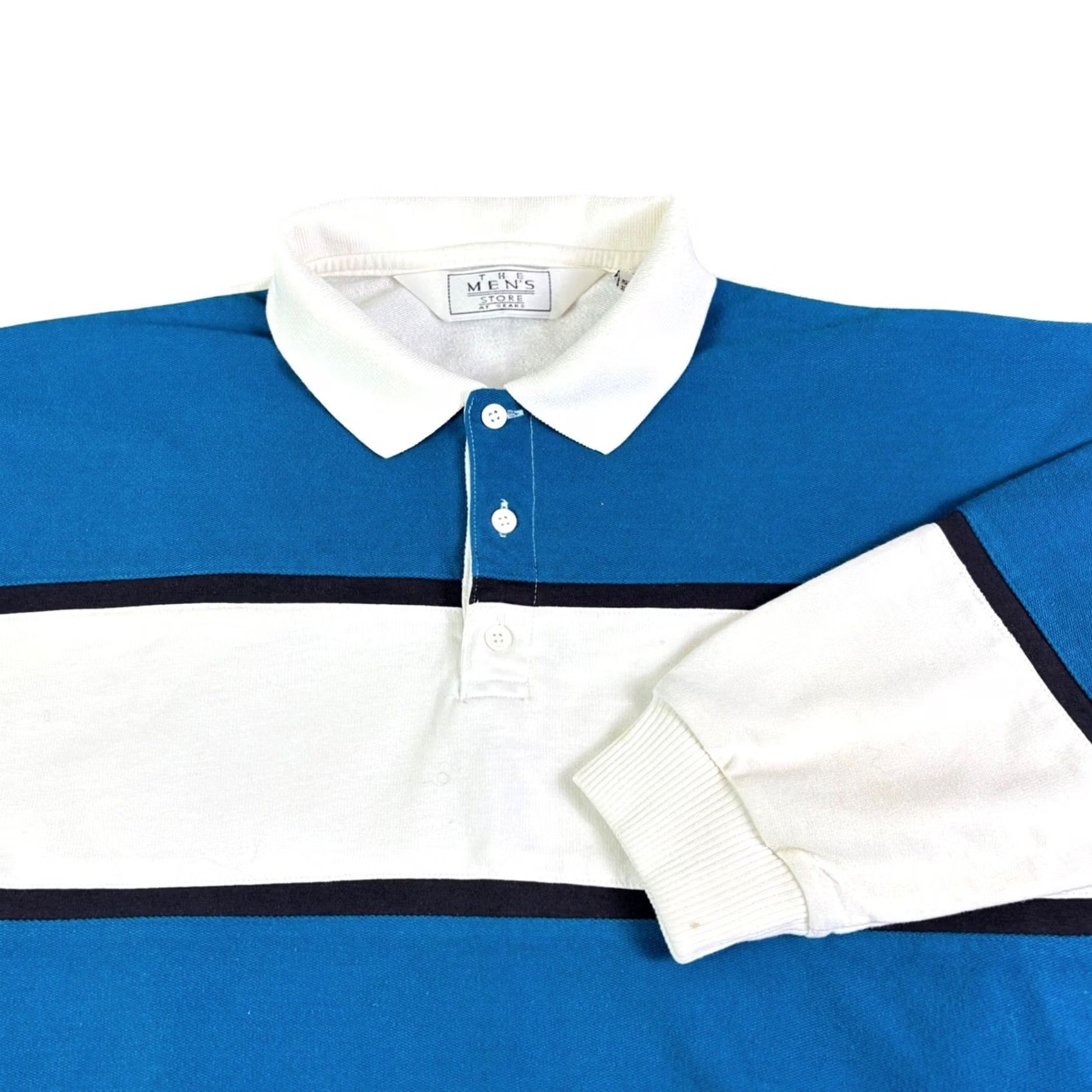 Sears VINTAGE The Men's Store at Sears Striped Polo Sweatshirt Blue White L Mens Size US L / EU 52-54 / 3 - 2 Thumbnail