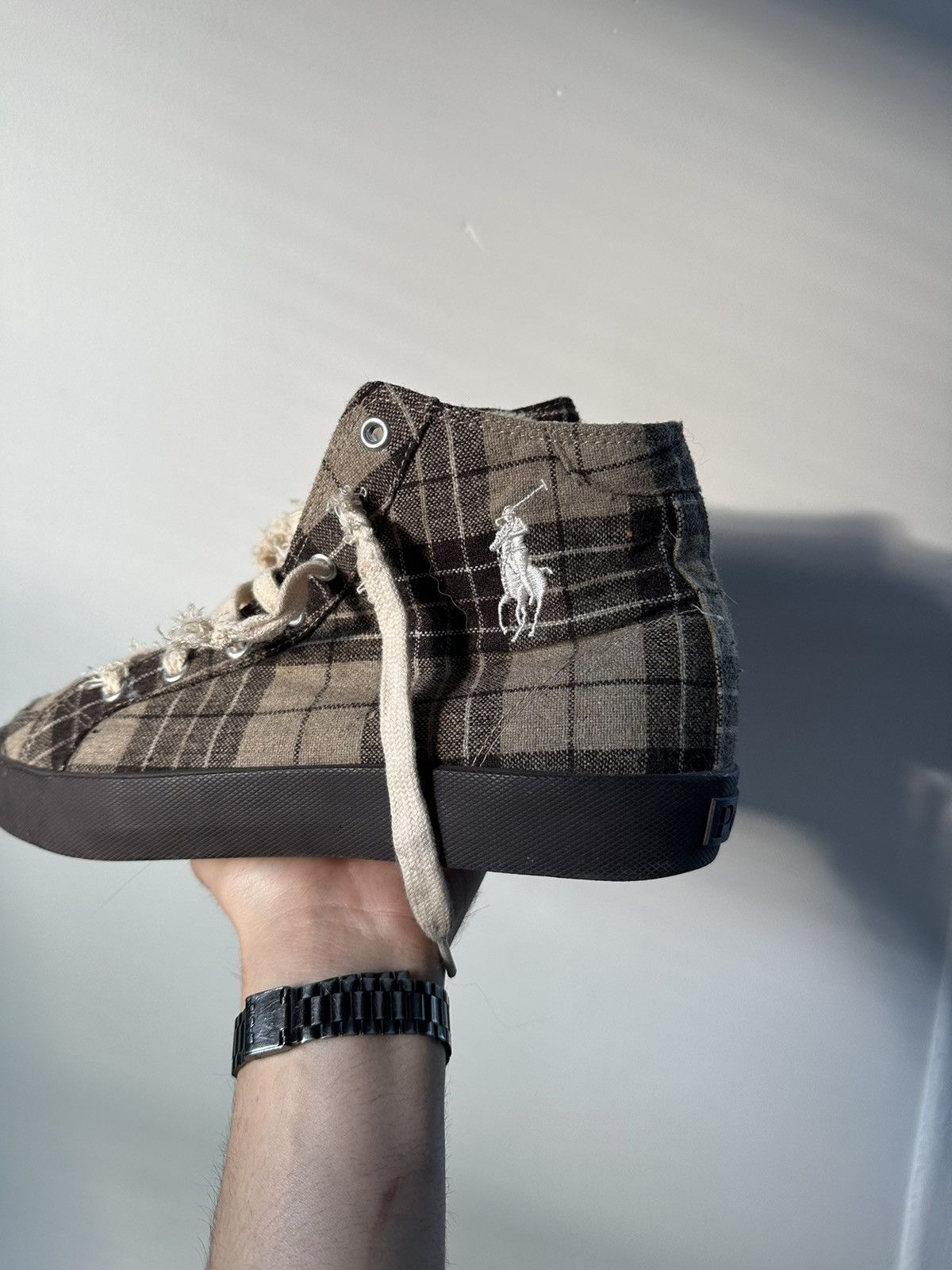 RRL Ralph Lauren Polo Ralph Lauren Brown Tan Flannel Plaid Tennis Shoes Size US 9.5 / EU 42-43 - 11 Thumbnail