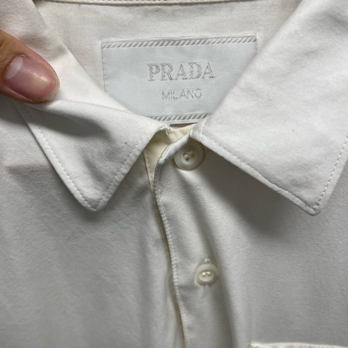 Prada Prada White Triangle Logo Pocket Polo Shirt Size US L / EU 52-54 / 3 - 3 Thumbnail