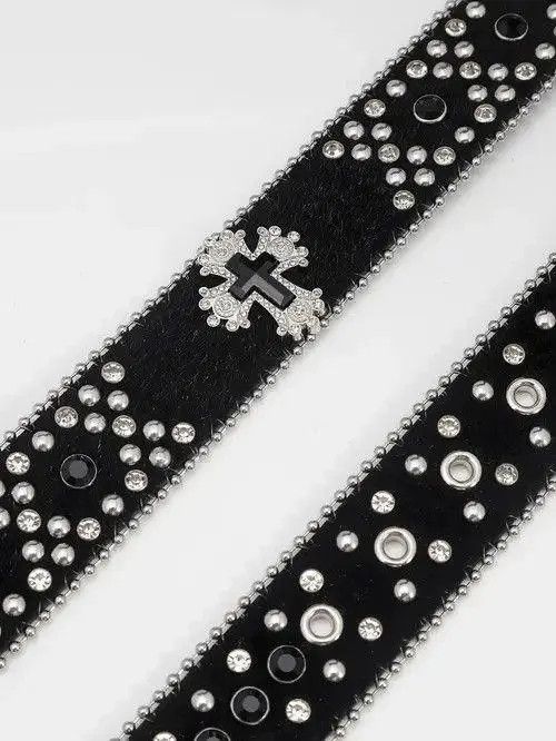 Vintage Dazzling Rhinestone Belt PU Leather Belt Size ONE SIZE - 4 Thumbnail