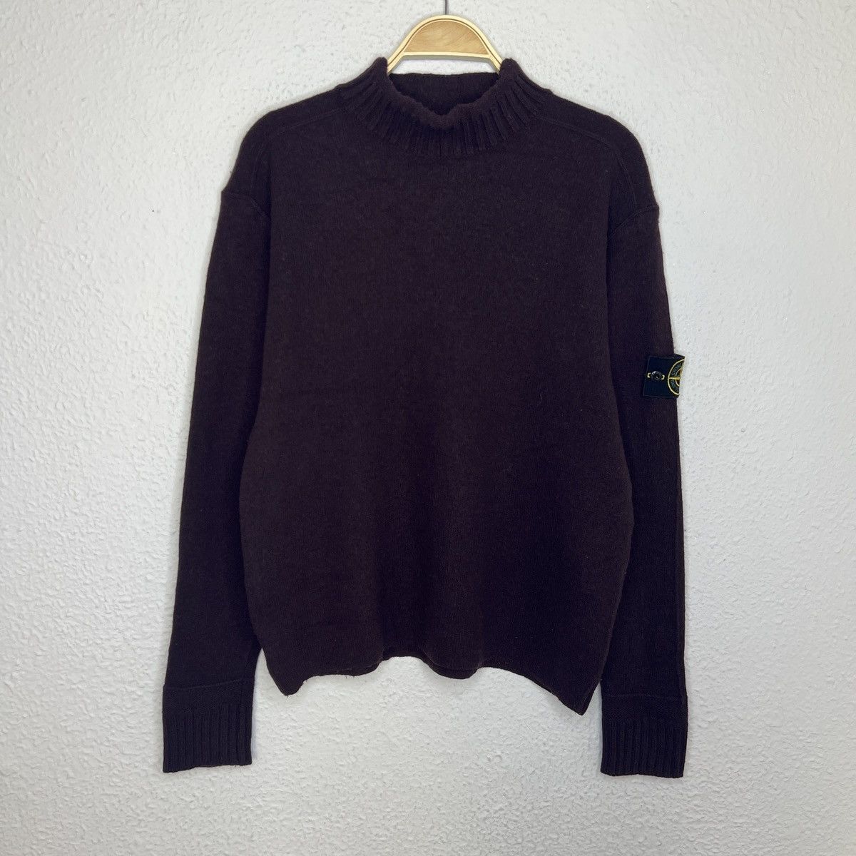 image of Stone Island Jumper Sweater Knitwear Burgundy Wool in Burgandy, Men's (Size Large)
