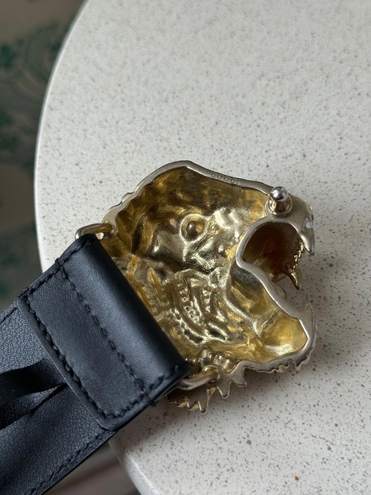 Gucci Gucci Tiger Head Rhinestines Black Leather Buckle Belt 95 Size 32 - 12 Thumbnail