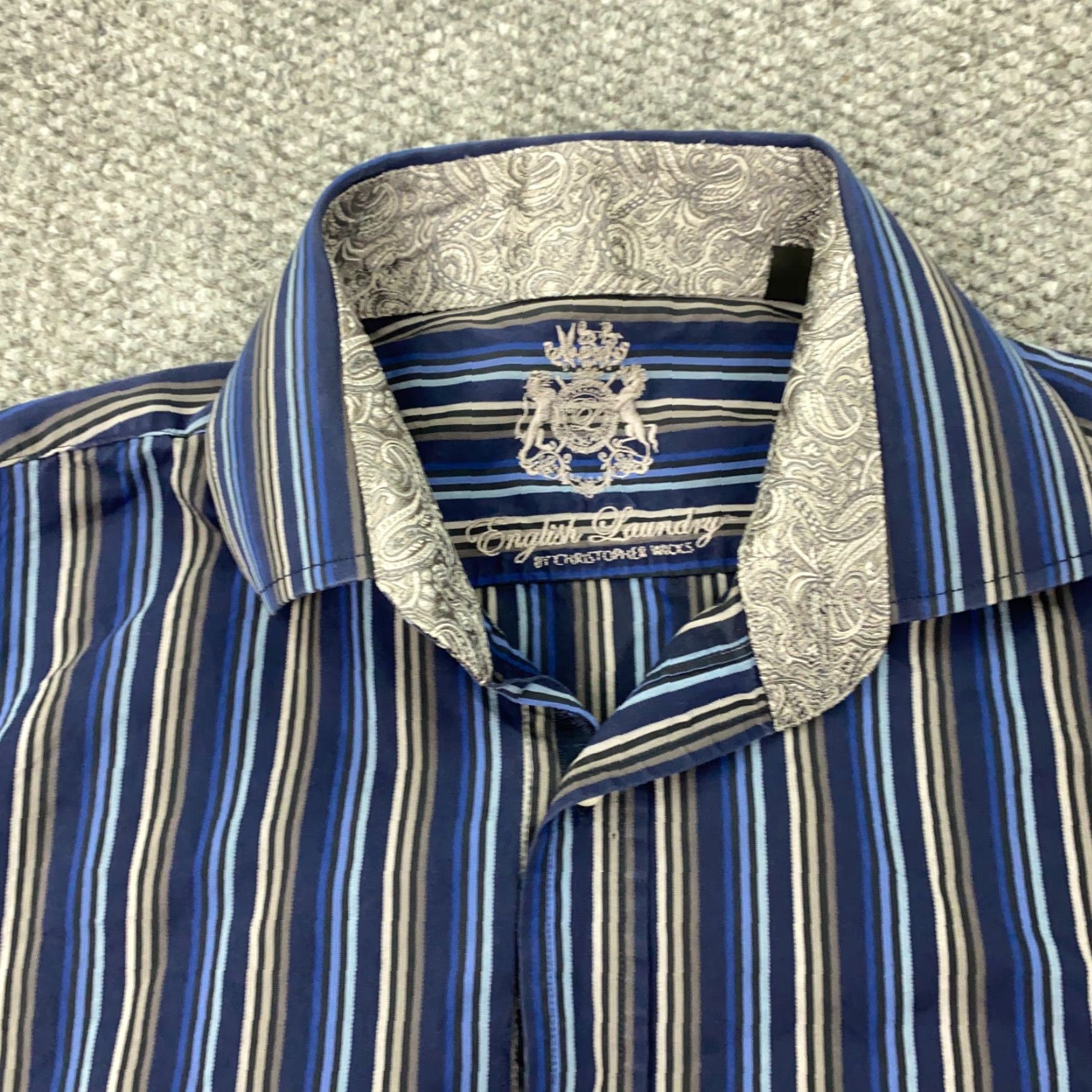 English Laundry English Laundry Classic Collection Shirt Mens Size 15 1/2 Blue Striped Flip Cuff Size US M / EU 48-50 / 2 - 2 Thumbnail