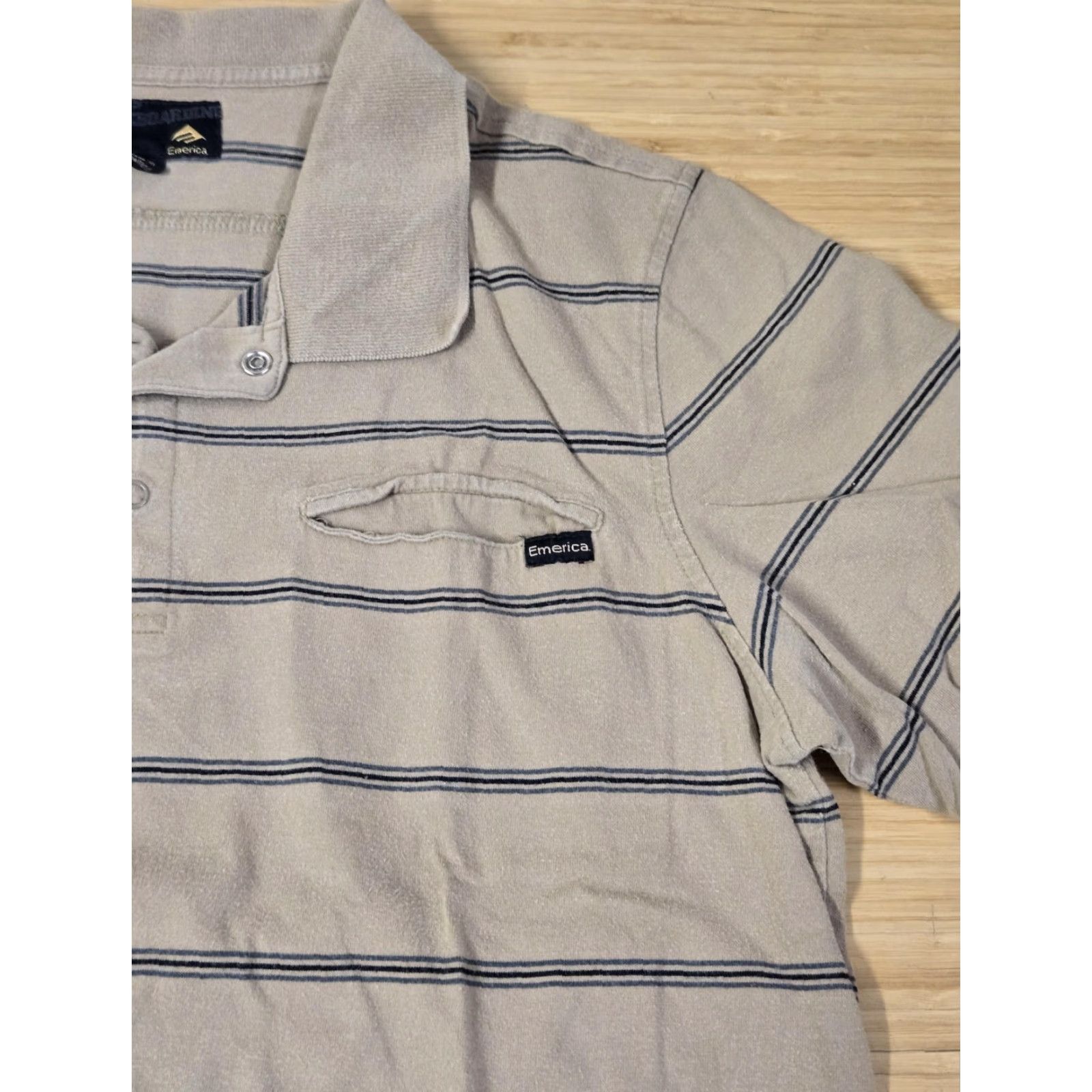 Emerica VINTAGE Emerica Polo Shirt Mens M Gray Striped Short Sleeve Skateboarding Pocket Size US M / EU 48-50 / 2 - 2 Thumbnail
