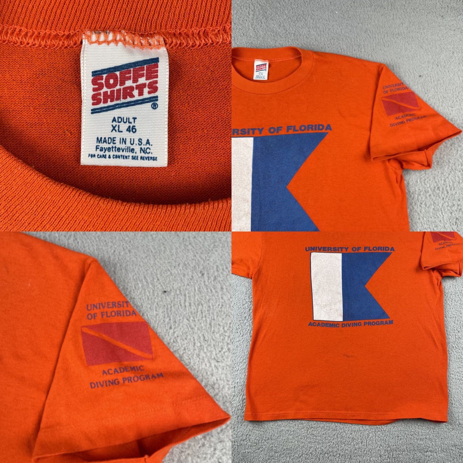 Soffe VINTAGE Soffe Shirt XL Crew Neck T-Shirt University Of Florida Gators USA Orange 90s 80s College Golf Coastal Ocean Mens Size US XL / EU 56 / 4 - 8 Thumbnail