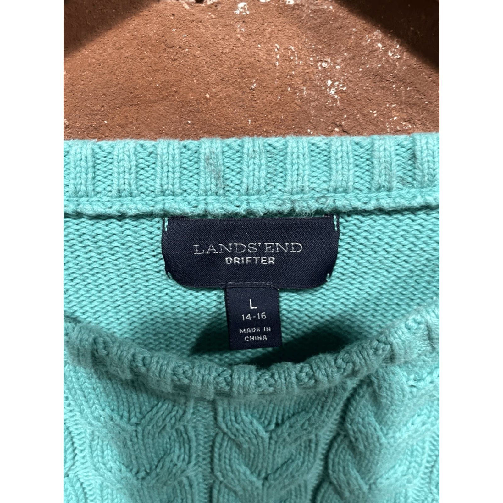 Lands' End Lands' End Sweater Women's Large 14-16 Green Drifter Cable Knit Pullover Cotton Knit Casual Pullover. Size L / US 10 / IT 46 - 2 Thumbnail