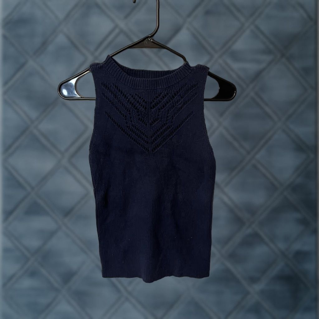 Ann Taylor VINTAGE Ann Taylor Women's Sweater Sleeveless Pullover XS Blue Cotton Casual Office Workwear Size XS / US 0-2 / IT 36-38 - 1 Thumbnail