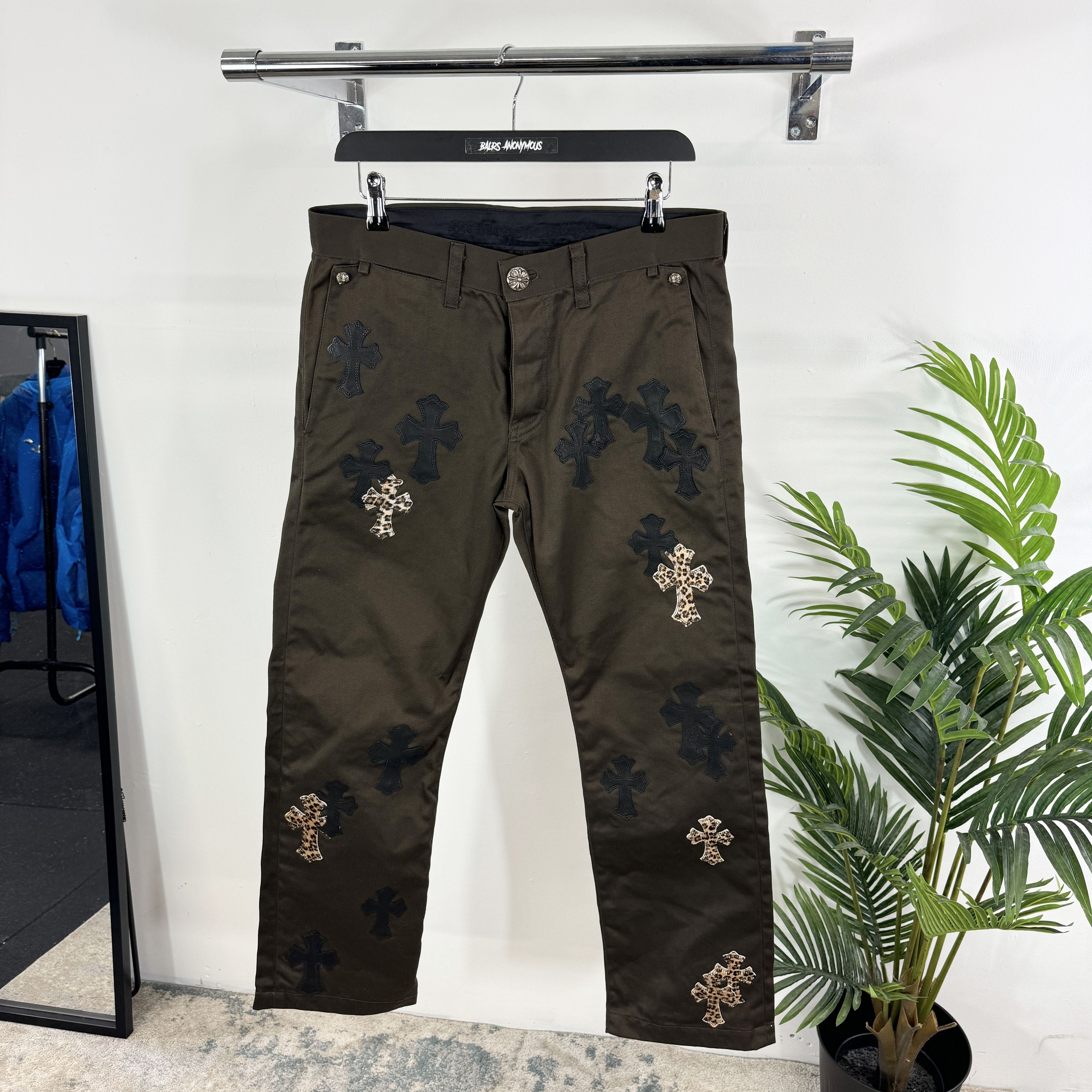 Chrome Hearts Chrome Hearts Cheetah Cross Patch Jeans In Chrome Hearts Chrome Hearts Cheetah Cross Patch Jeans In