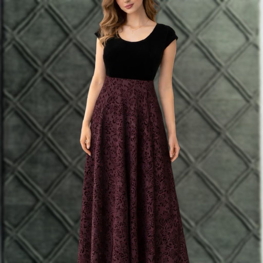 MAGGY LONDON VINTAGE Maggy London Dress Womens Large Brown Velvet Jacquard Maxi Whimsigoth Y2 Dress Size L / US 10 / IT 46 - 1 Thumbnail