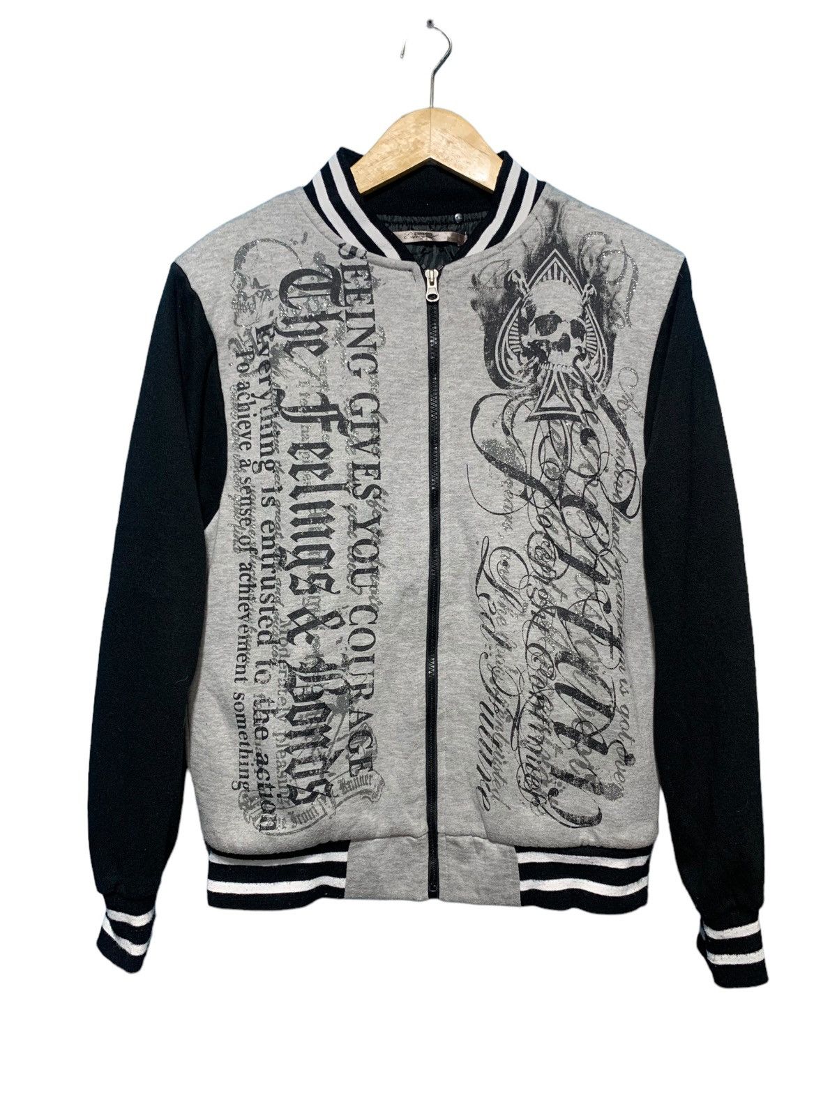 Euaroyal japan poem skull punk rock bomber jacket