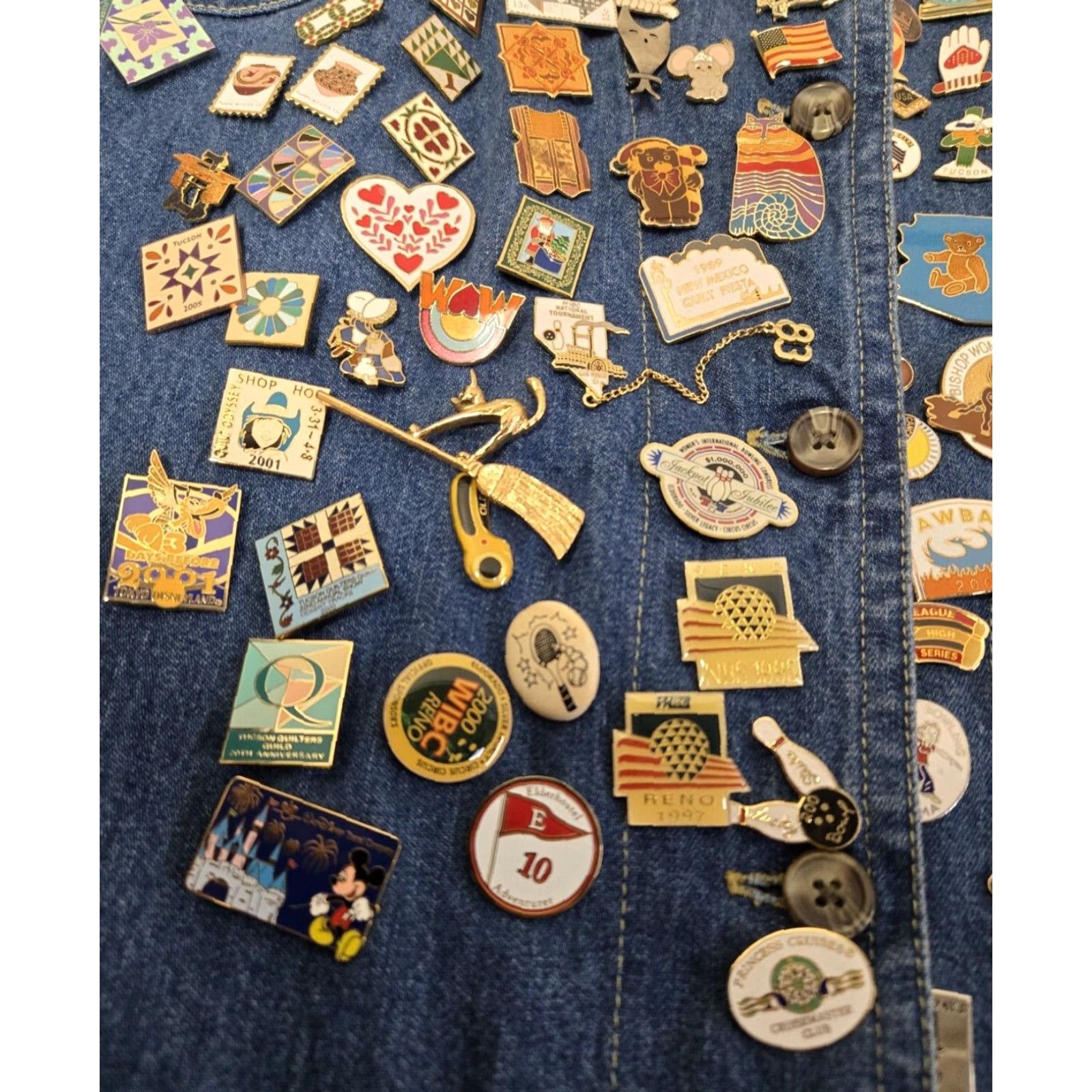 Denime VINTAGE Cabin Creek Denim Jacket Petite Large Womens Full of Pins 90s Blue Autumn Winter Spring Casual Workwear Travel Size L / US 10 / IT 46 - 5 Thumbnail