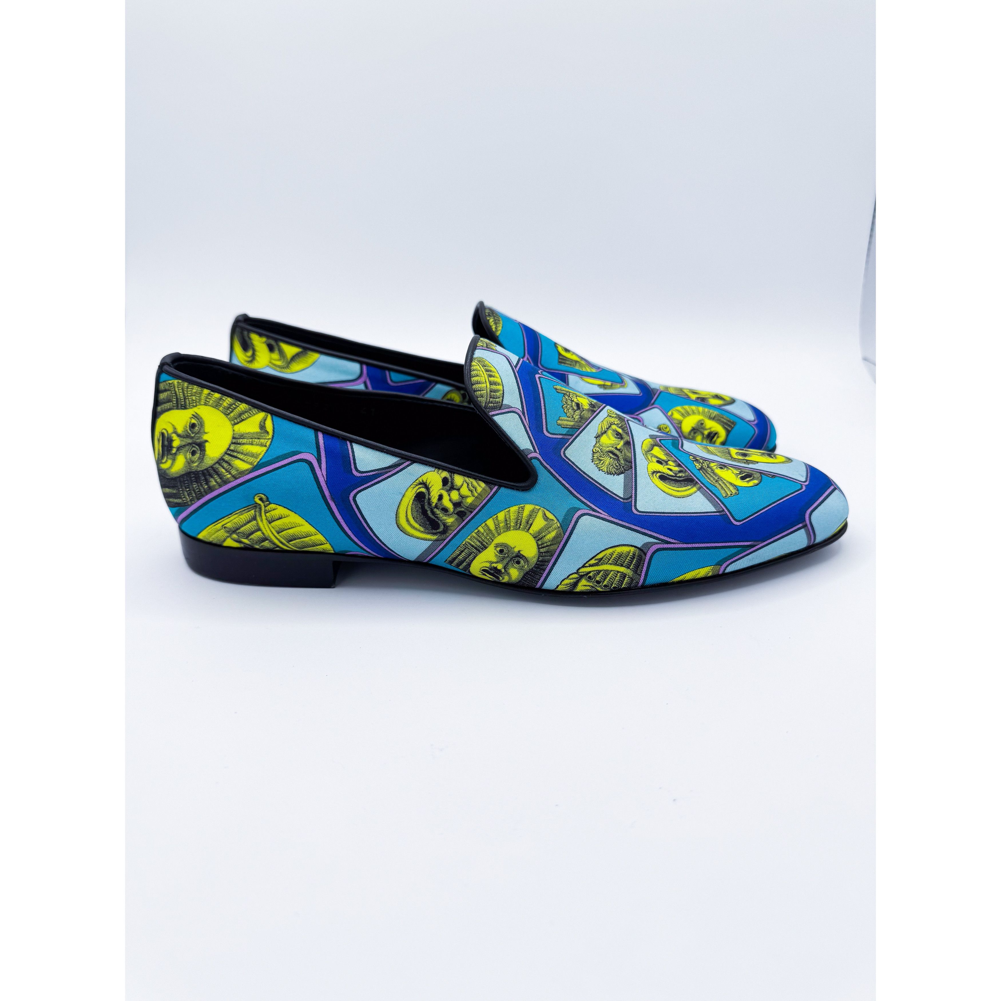 Versace Versace Masks Print Silk Twill Loafer In Acid Green Teal Size US 8 / EU 41 - 5 Thumbnail