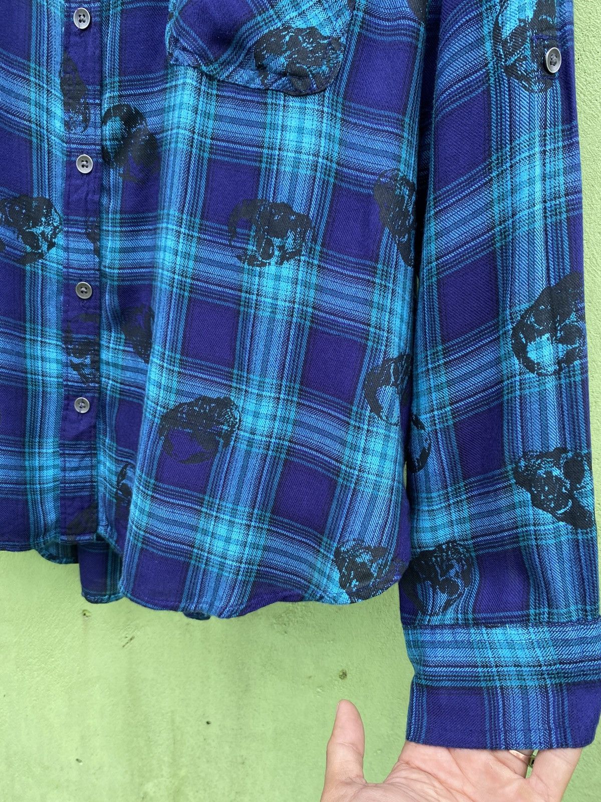 Rock & Republic Rock & Republic Skull Plaid Flannel Shirt Blue Grunge Y2K Size XL / US 12-14 / IT 48-50 - 6 Thumbnail
