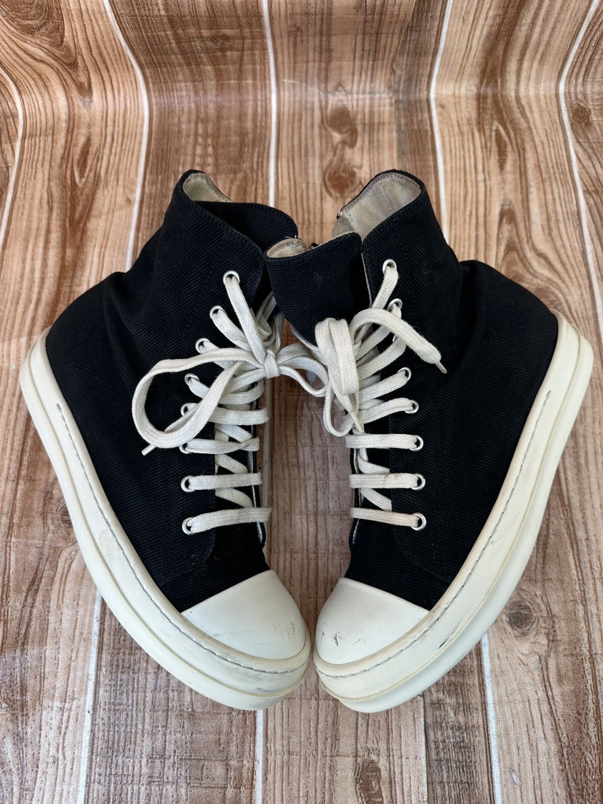 Rick Owens Rick Owens DRKSHDW Canvas Ramones Black Milk Low tops Size US 8.5 / IT 38.5 - 5 Thumbnail