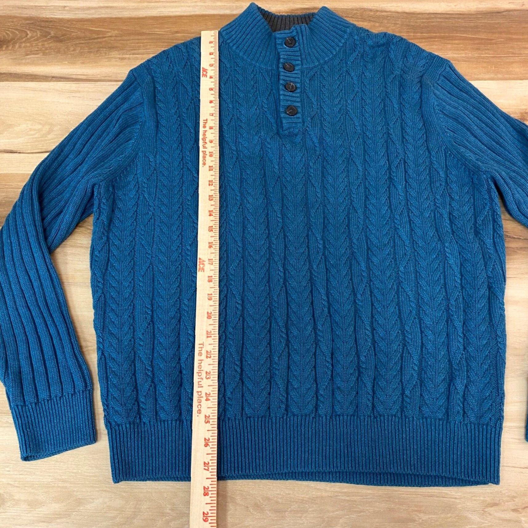 Jos. A. Bank Jos A Bank Sweater Mens Large Teal Blue Cable Knit Mock Neck 1/4 Button Size US L / EU 52-54 / 3 - 5 Thumbnail