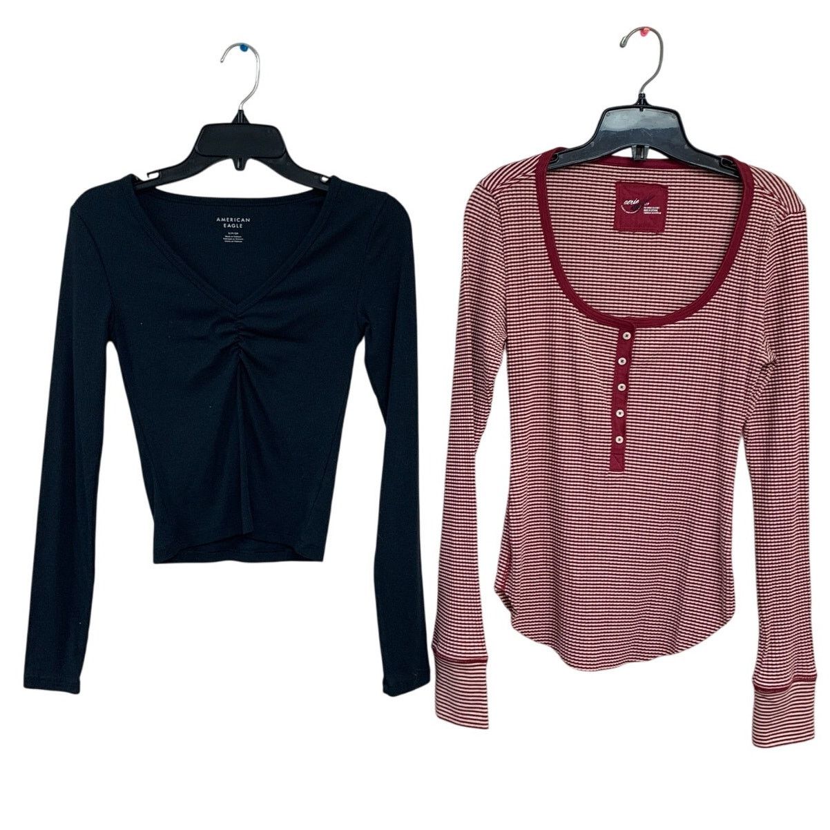 American Eagle Outfitters 2 New American Eagle Aerie Small Ribbed Henley Button Tops Size S / US 4 / IT 40 - 1 Thumbnail